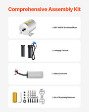 1800W Electric Brushless DC Motor Kit - 48V 4500rpm Motor with Upgraded Speed Controller and Throttle Grip V952-ZLWSDJTJ18007TVWHV9