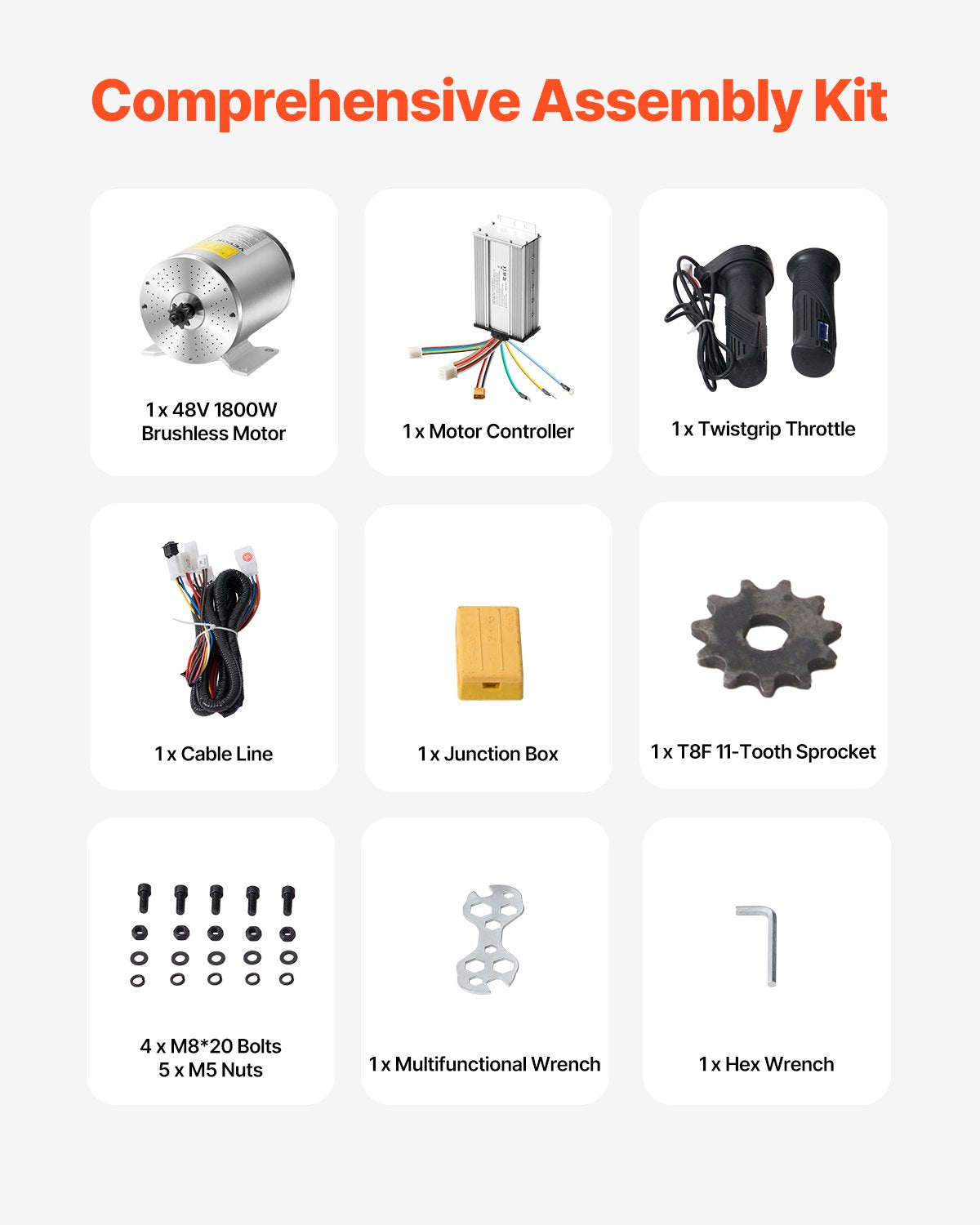 1800W Electric Brushless DC Motor Kit - 48V 4500rpm Motor with Upgraded Speed Controller, Throttle Grip Kit V952-ZLWSDJTJ1800AD2N1V9