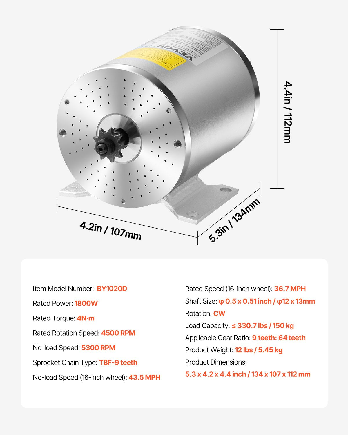 1800W Electric Brushless DC Motor Kit - 48V 4500rpm Motor with Upgraded Speed Controller, Throttle Grip Kit V952-ZLWSDJTJ1800AD2N1V9