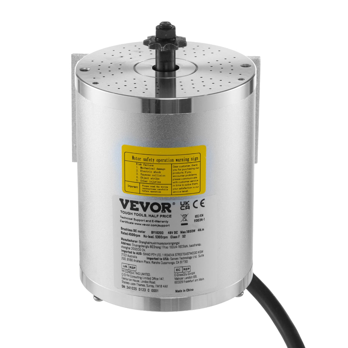 1800W Electric Brushless DC Motor 48V 4500rpm Motor for E-Bike Dirt Bike V952-ZLWSDJTJ1800MU0S6V9