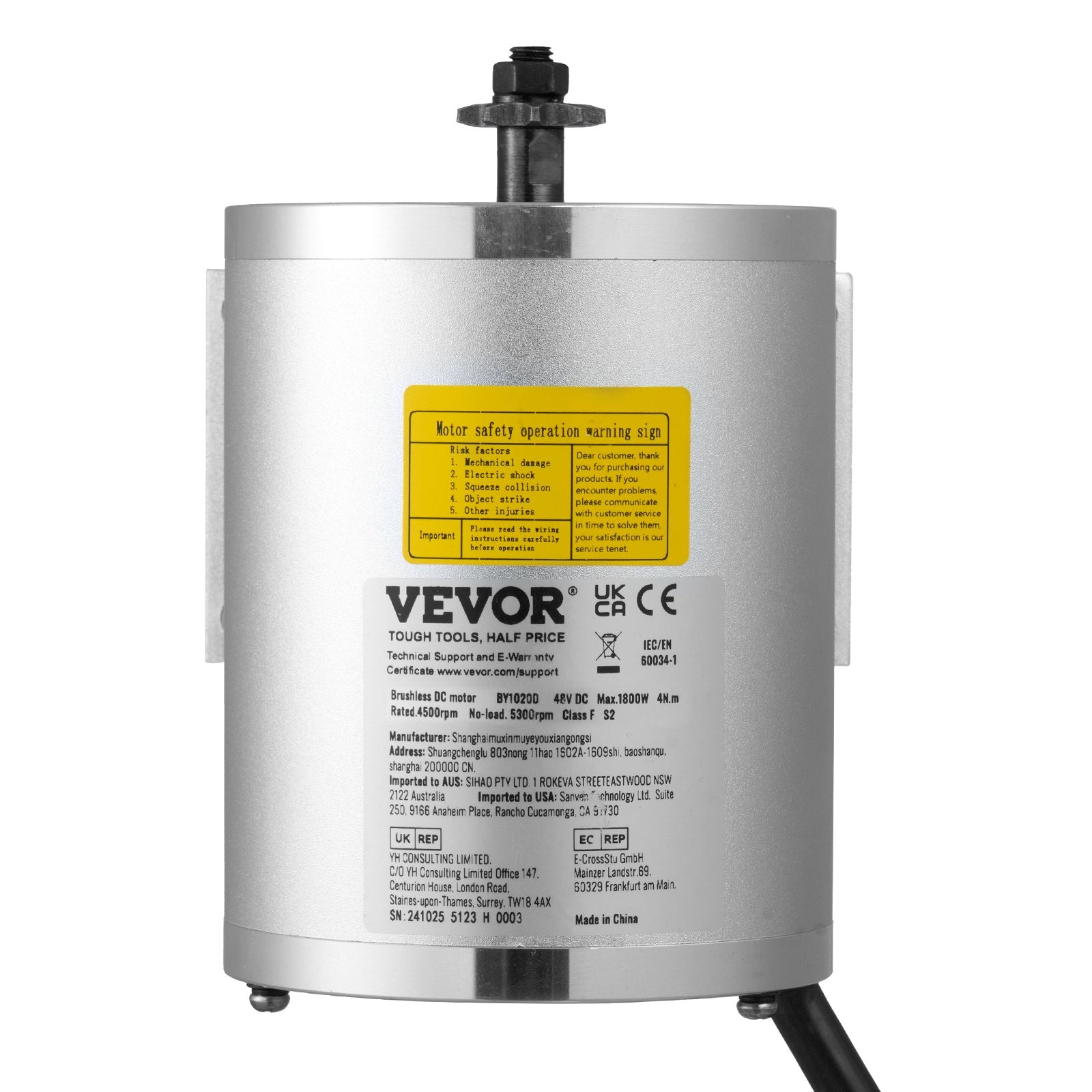 1800W Electric Brushless DC Motor 48V 4500rpm Motor for E-Bike Dirt Bike V952-ZLWSDJTJ1800MU0S6V9