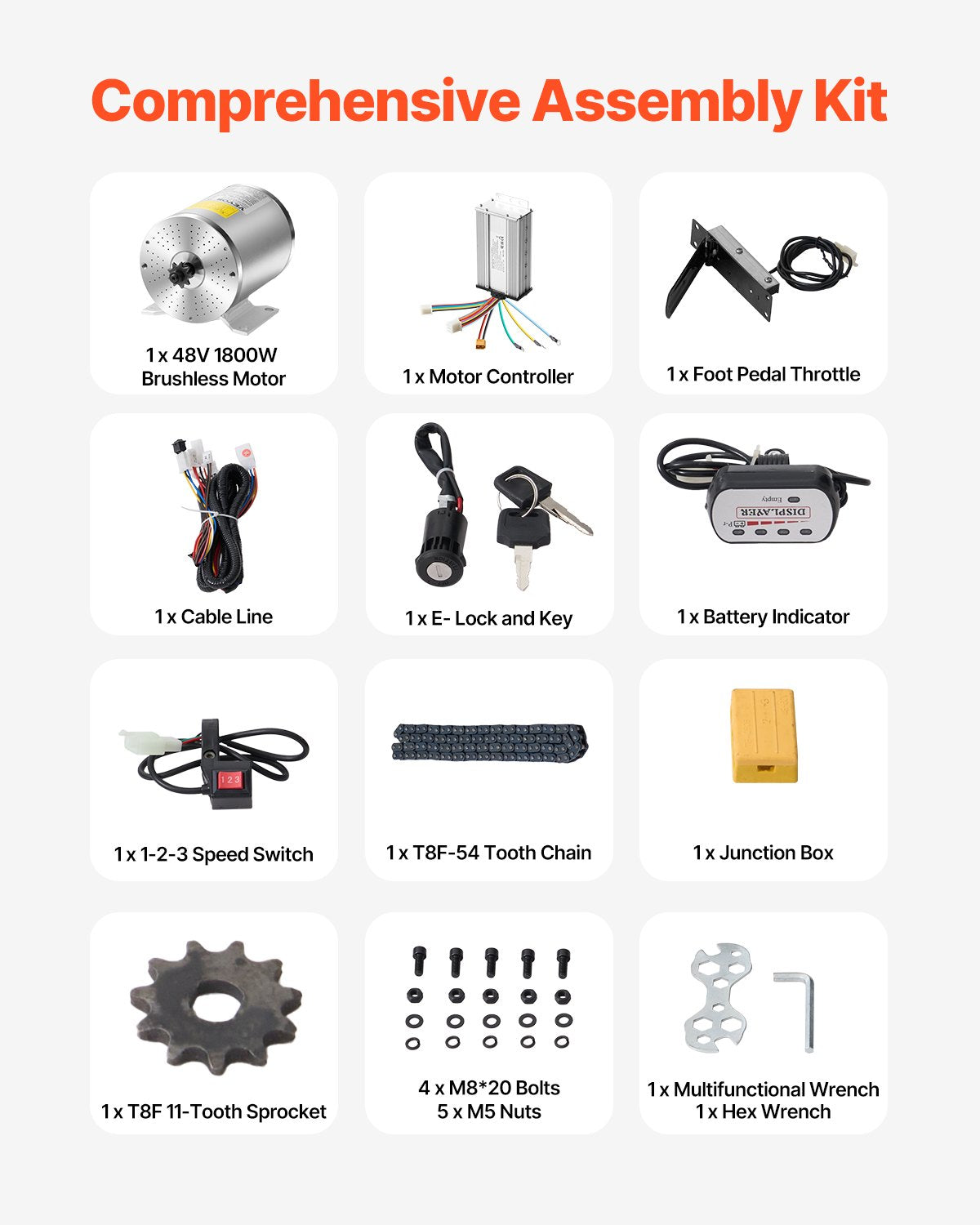 1800W Electric Brushless DC Motor Kit - 48V 4500rpm Motor with Upgraded Speed Controller, Foot Pedal and V952-ZLWSDJTJ1800SN8ZXV9