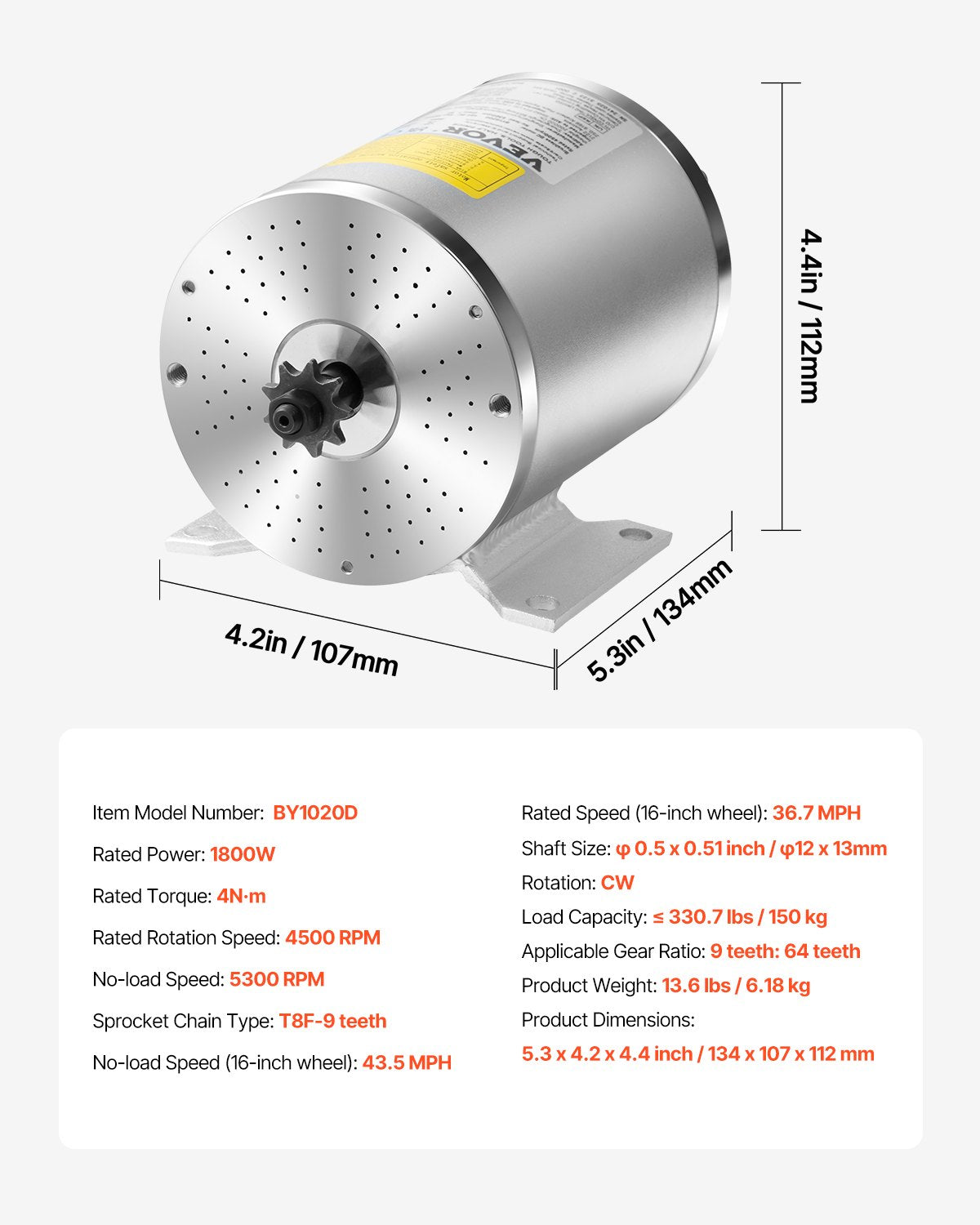 1800W Electric Brushless DC Motor Kit - 48V 4500rpm Motor with Upgraded Speed Controller, Foot Pedal and V952-ZLWSDJTJ1800SN8ZXV9