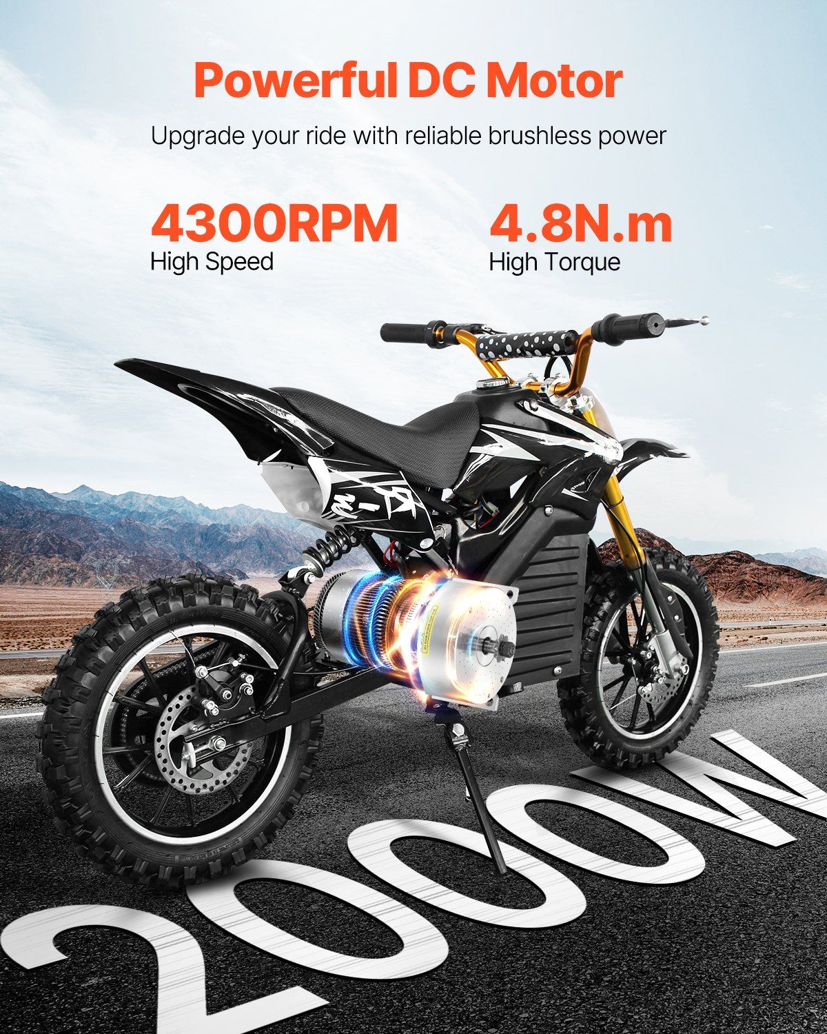 2000W Electric Brushless DC Motor Kit - 48V 4300rpm Motor with Upgraded Speed Controller and Throttle Grip V952-ZLWSDJTJ2000EEQF3V9