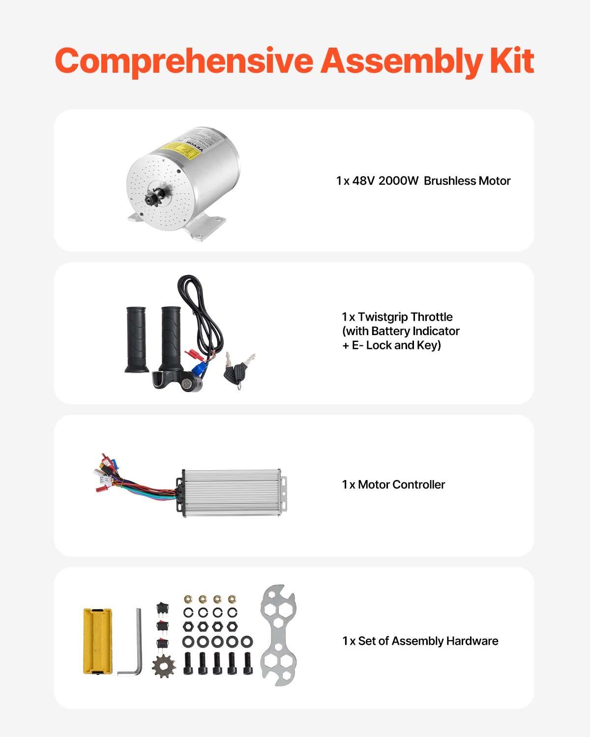 2000W Electric Brushless DC Motor Kit - 48V 4300rpm Motor with Upgraded Speed Controller and Throttle Grip V952-ZLWSDJTJ2000EEQF3V9