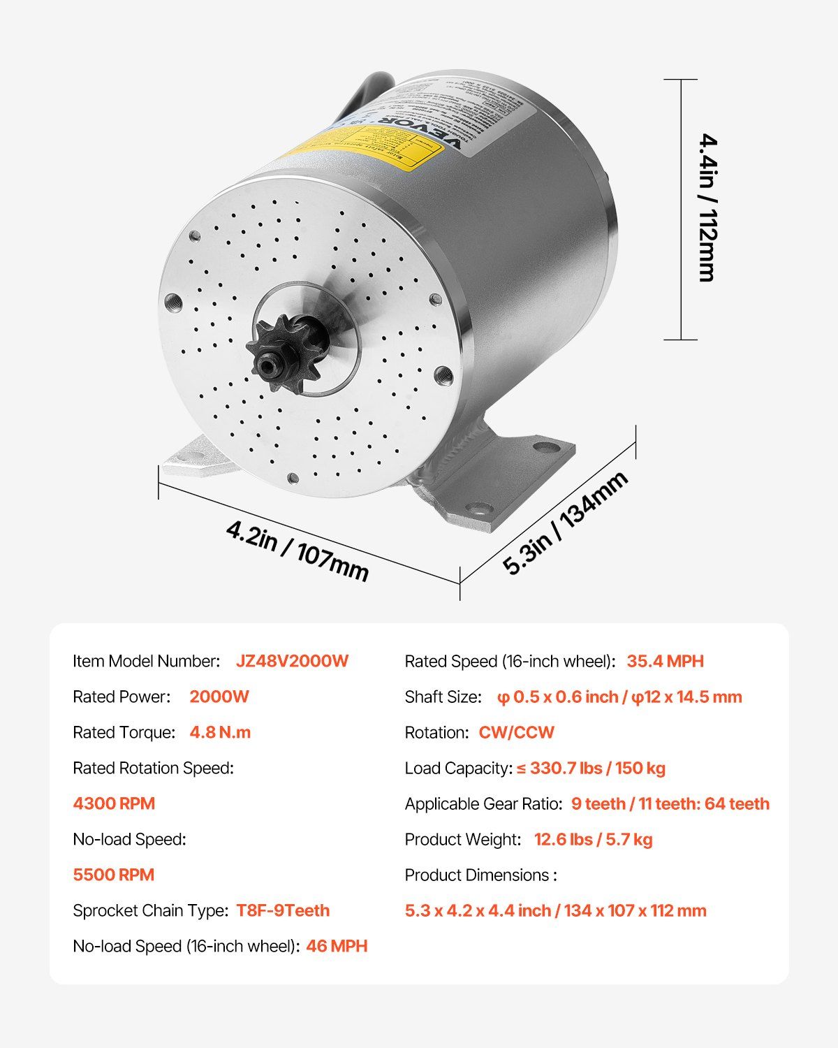 2000W Electric Brushless DC Motor Kit - 48V 4300rpm Motor with Upgraded Speed Controller and Throttle Grip V952-ZLWSDJTJ2000EEQF3V9