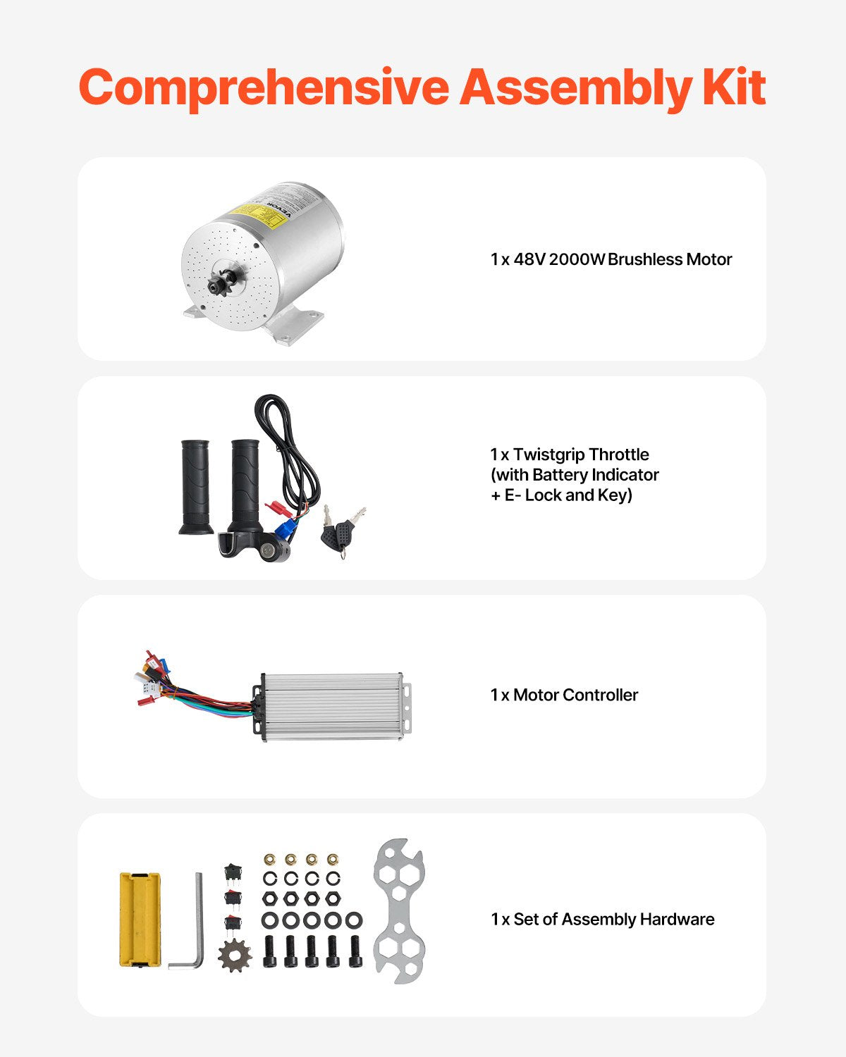 2000W Electric Brushless DC Motor Kit - 48V 4300rpm Motor with Upgraded Speed Controller and Throttle Grip V952-ZLWSDJTJ2000G4RXBV9