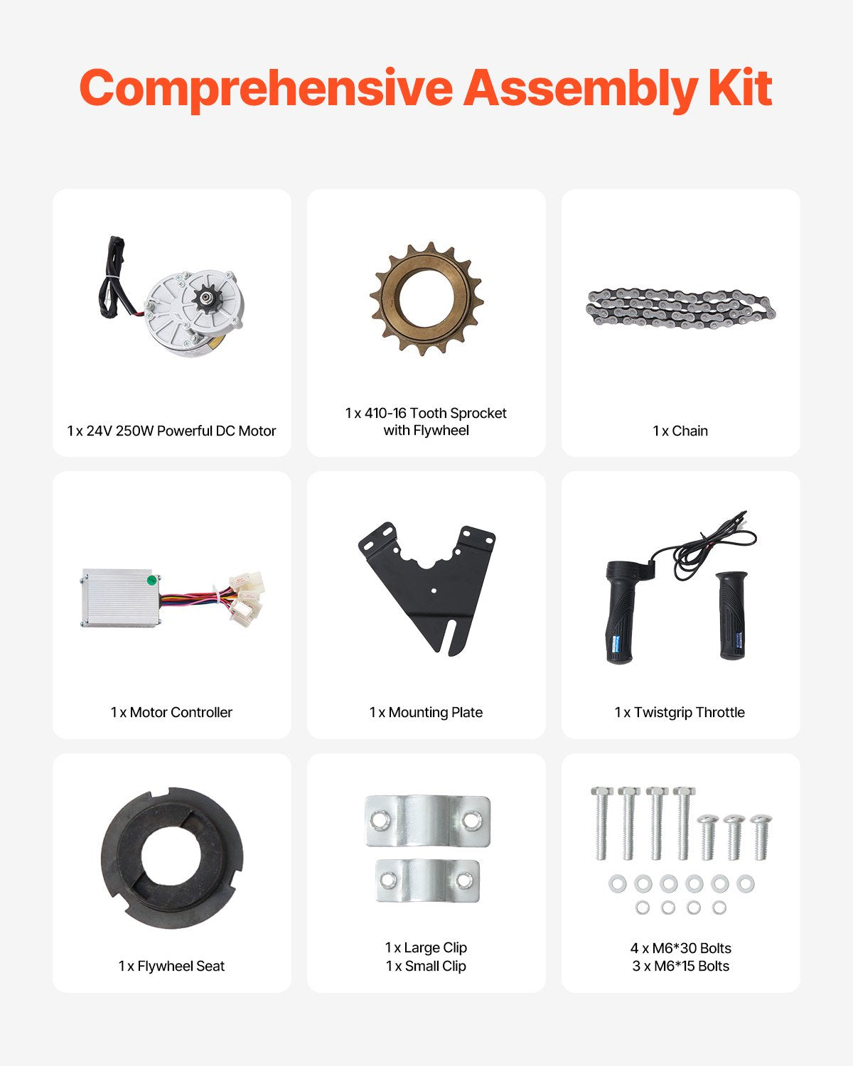 250W Electric Powerful DC Motor Kit - 24V 2700rpm Brushed Motor with Upgraded Speed Controller, Throttle Grip V952-ZLWSDJTJ250W1R9B9V9