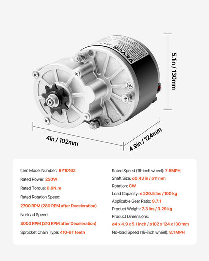 250W Electric Powerful DC Motor Kit - 24V 2700rpm Brushed Motor with Upgraded Speed Controller, Throttle Grip V952-ZLWSDJTJ250W1R9B9V9