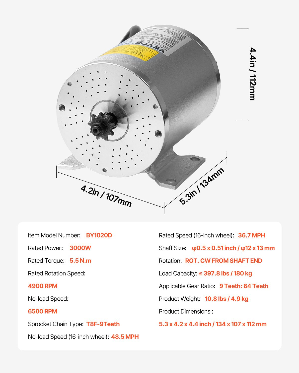 3000W Electric Brushless DC Motor, 72V 4900rpm Go Kart Electric Motor, Electric Dirt Bike Motor Engine for V952-ZLWSDJTJ30003774SV9