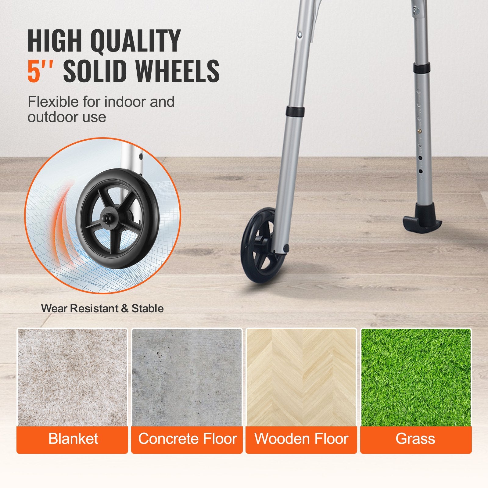 2 in 1 Folding Walker & Removable Armrests, Height Adjustable Foldable Walker with 5" Solid Wheels, V952-ZLZXCL200000G7LL4V0