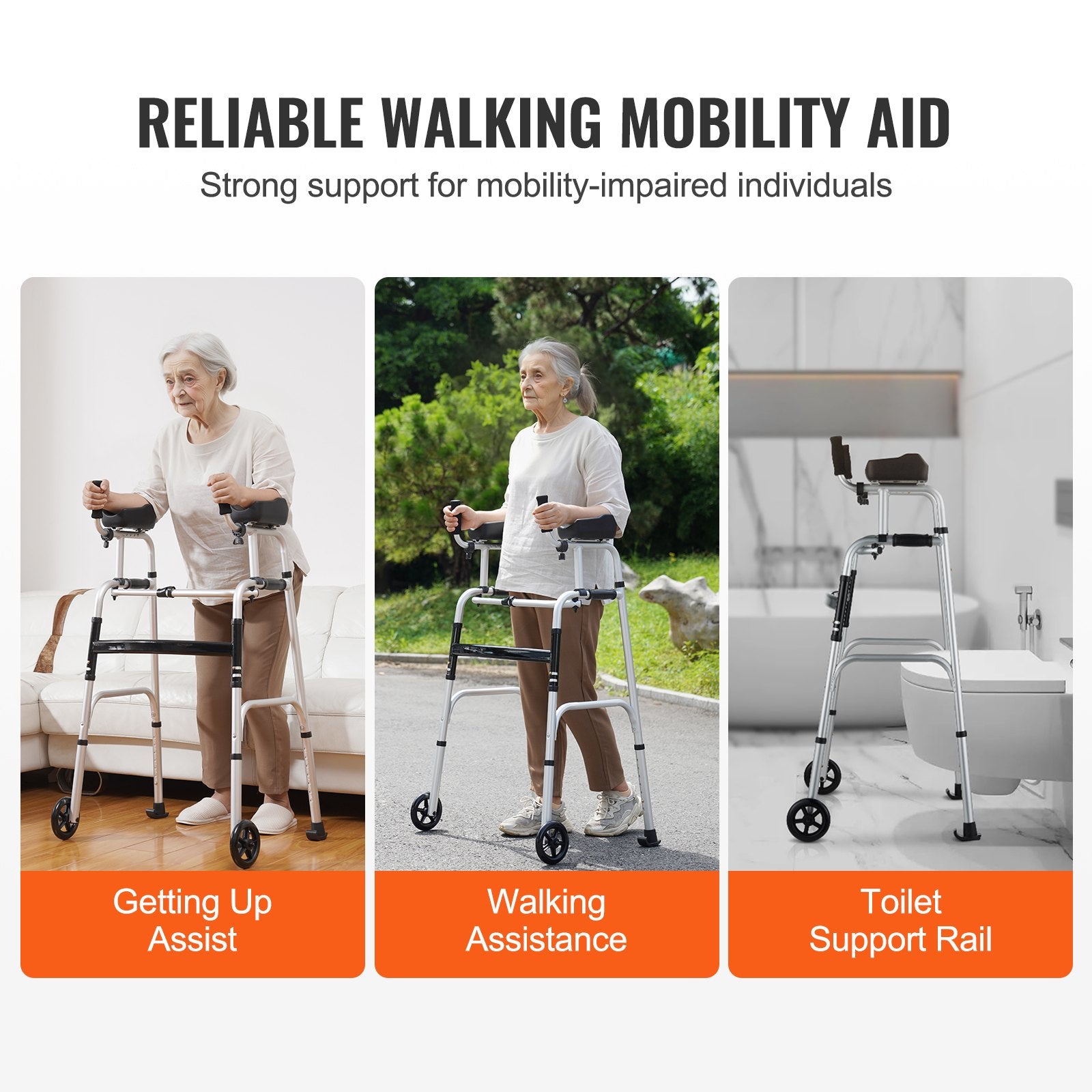 2 in 1 Folding Walker & Removable Armrests, Height Adjustable Foldable Walker with 5" Solid Wheels, V952-ZLZXCL200000G7LL4V0