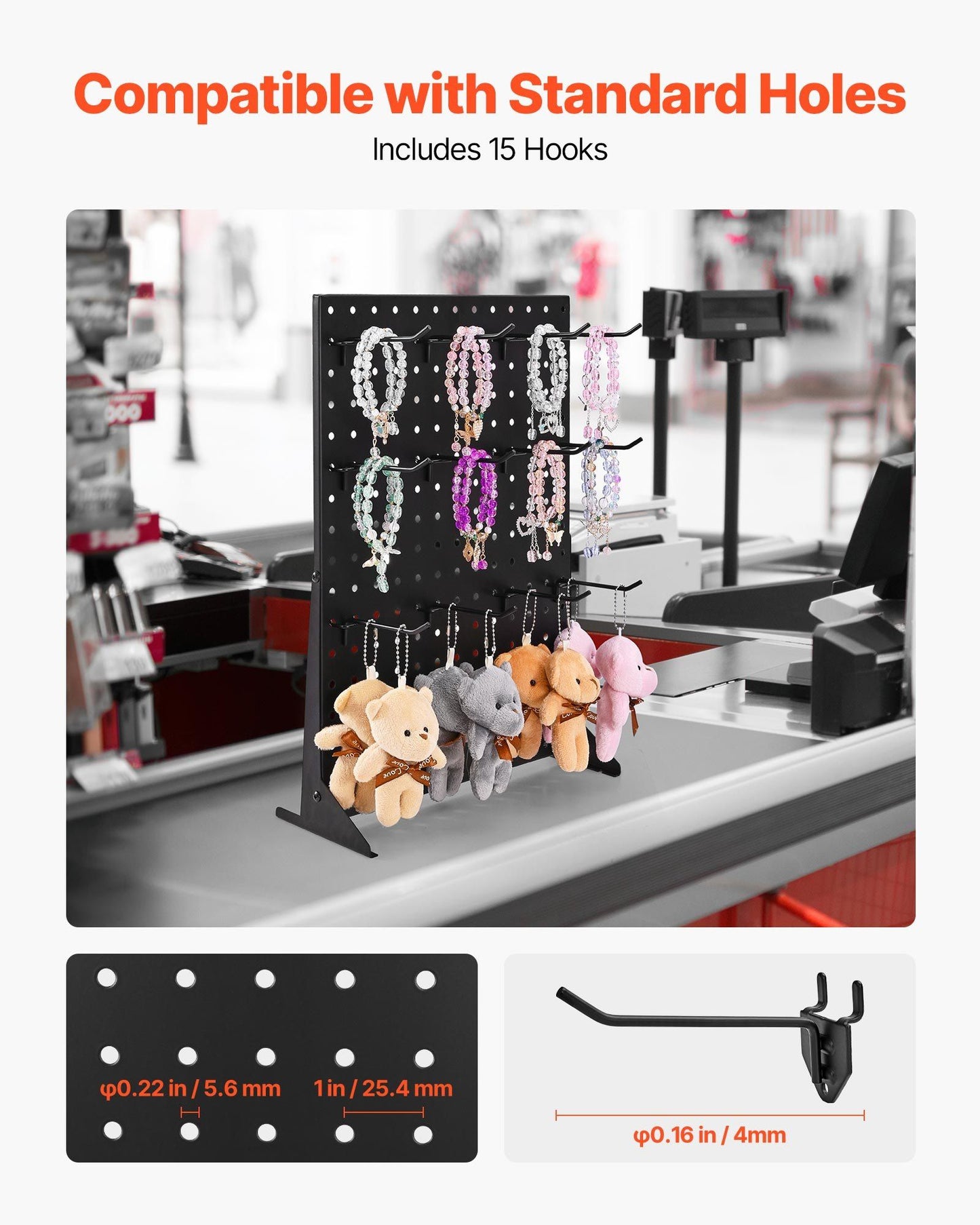 Pegboard Display Stand, 43 x 33 cm Tabletop Pegboard Display Stand with 15 Hooks, Thickened Cold-Rolled Steel V952-ZMLSDB1GZDPJUTAOH001V0