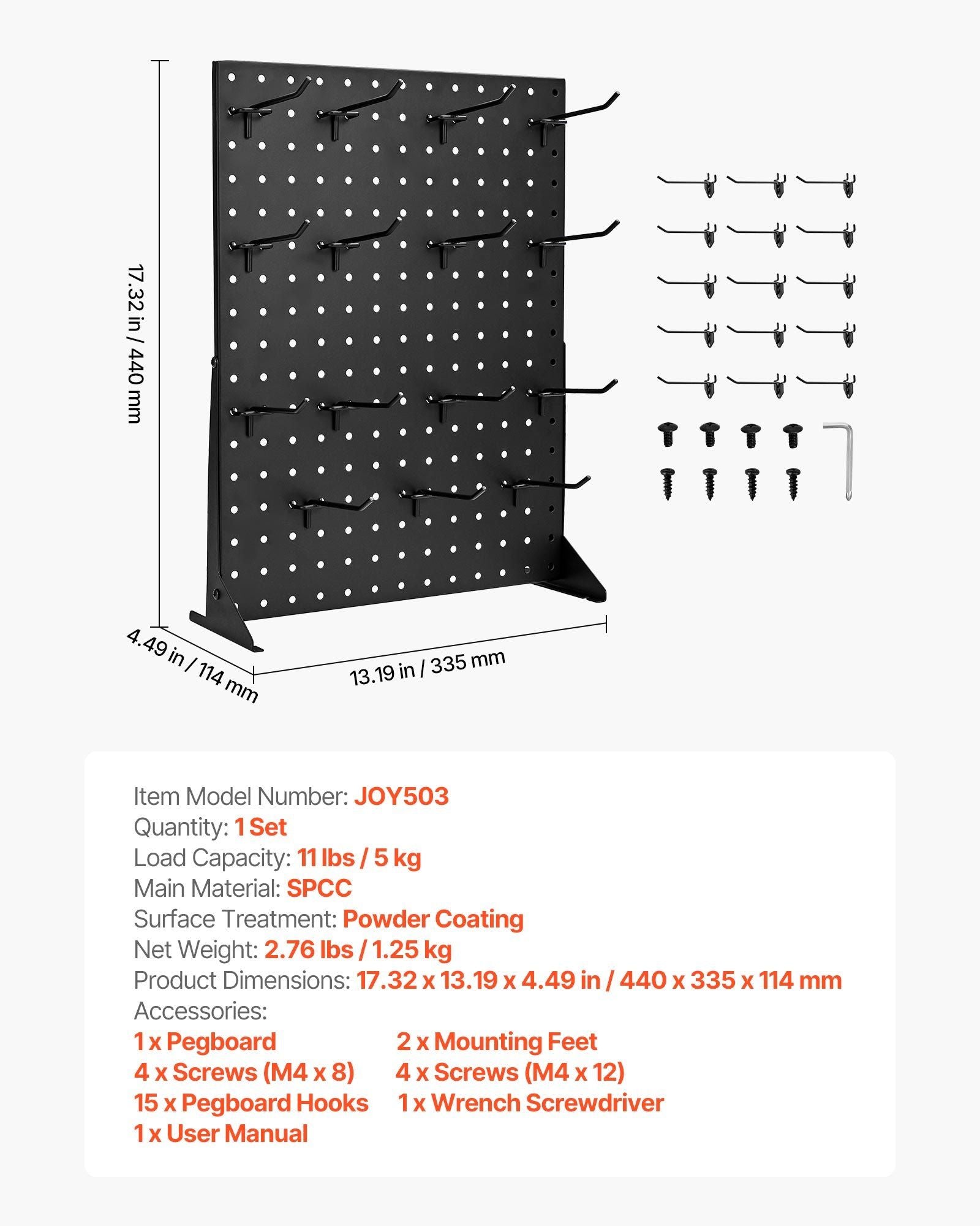 Pegboard Display Stand, 43 x 33 cm Tabletop Pegboard Display Stand with 15 Hooks, Thickened Cold-Rolled Steel V952-ZMLSDB1GZDPJUTAOH001V0