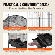 Large Bird Cage, 62 in, Open Top Parakeet Cage with Rolling Stand, Steel Bird Flight Cage with Removable V952-ZMSDXNLL18W1DWI2NV0