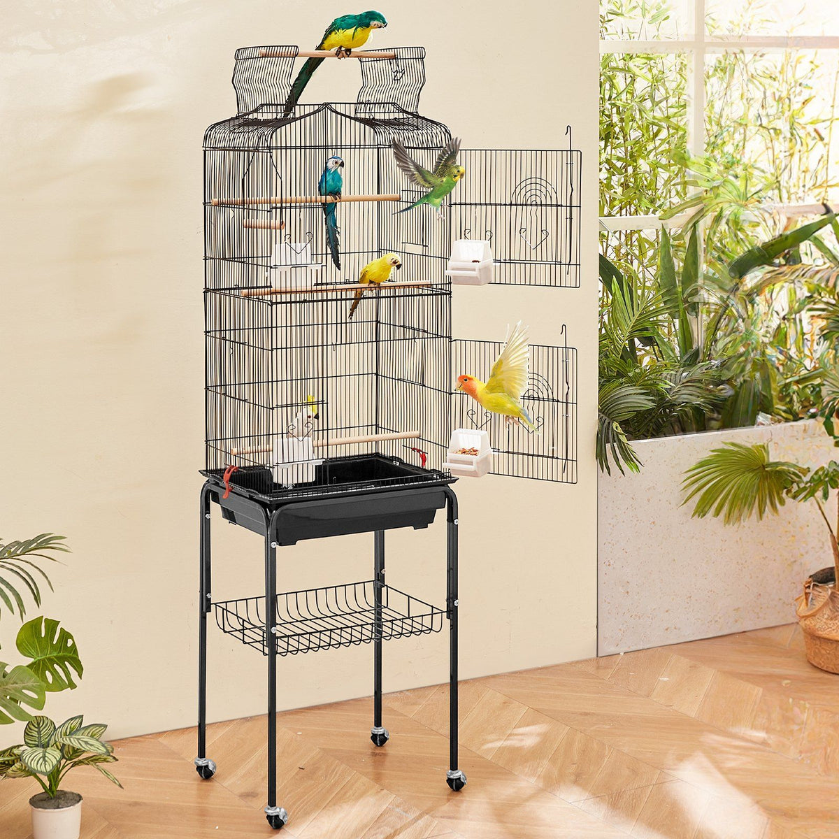 Large Bird Cage, 62 in, Open Top Parakeet Cage with Rolling Stand, Steel Bird Flight Cage with Removable V952-ZMSDXNLL18W1DWI2NV0