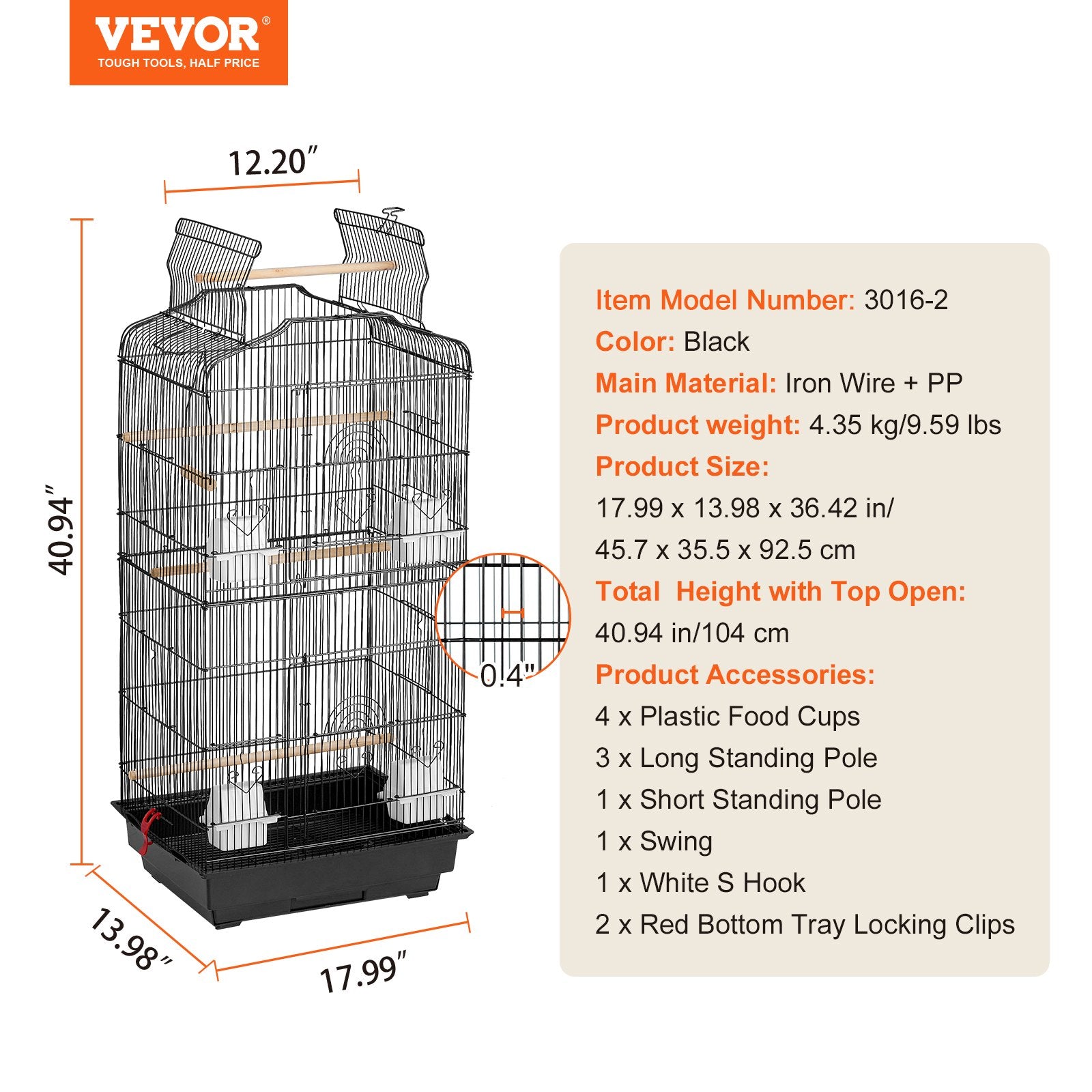 Bird Flight Cage 39 in Hanging Metal Parakeet Cage for Cockatiels Parrot V952-ZMSDXNLL18W1NRKCNV0