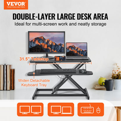 Standing Desk Converter, Two-Tier Stand up Desk Riser, 800 mm Large Sit to Stand Desk Converter,140-510 mm V952-ZMSJTSDXSX315ZZZAV0