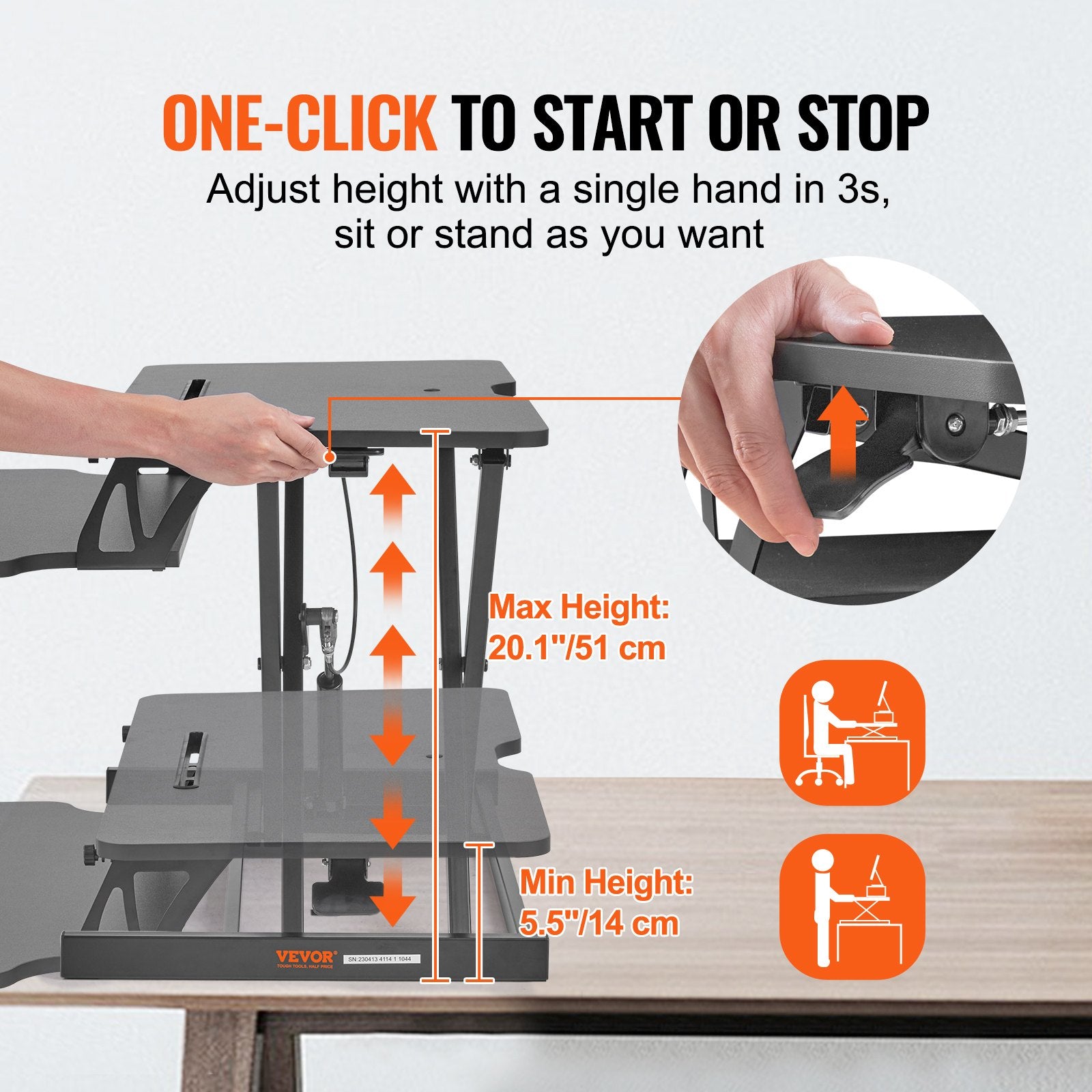 Standing Desk Converter, Two-Tier Stand up Desk Riser, 800 mm Large Sit to Stand Desk Converter,140-510 mm V952-ZMSJTSDXSX315ZZZAV0