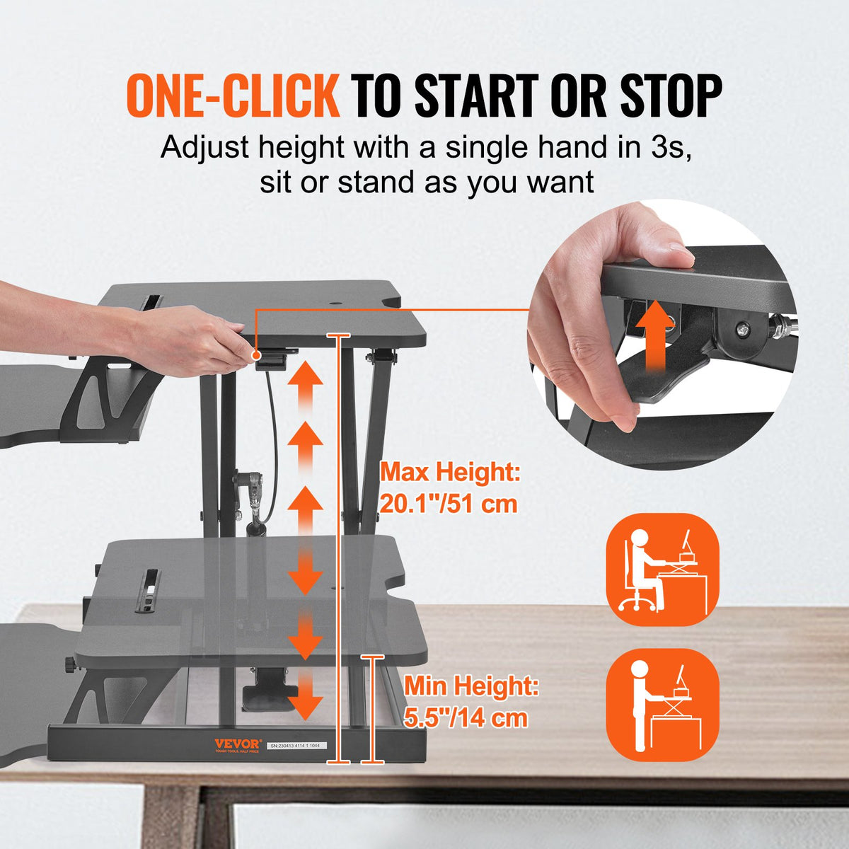 Standing Desk Converter, Two-Tier Stand up Desk Riser, 800 mm Large Sit to Stand Desk Converter,140-510 mm V952-ZMSJTSDXSX315ZZZAV0
