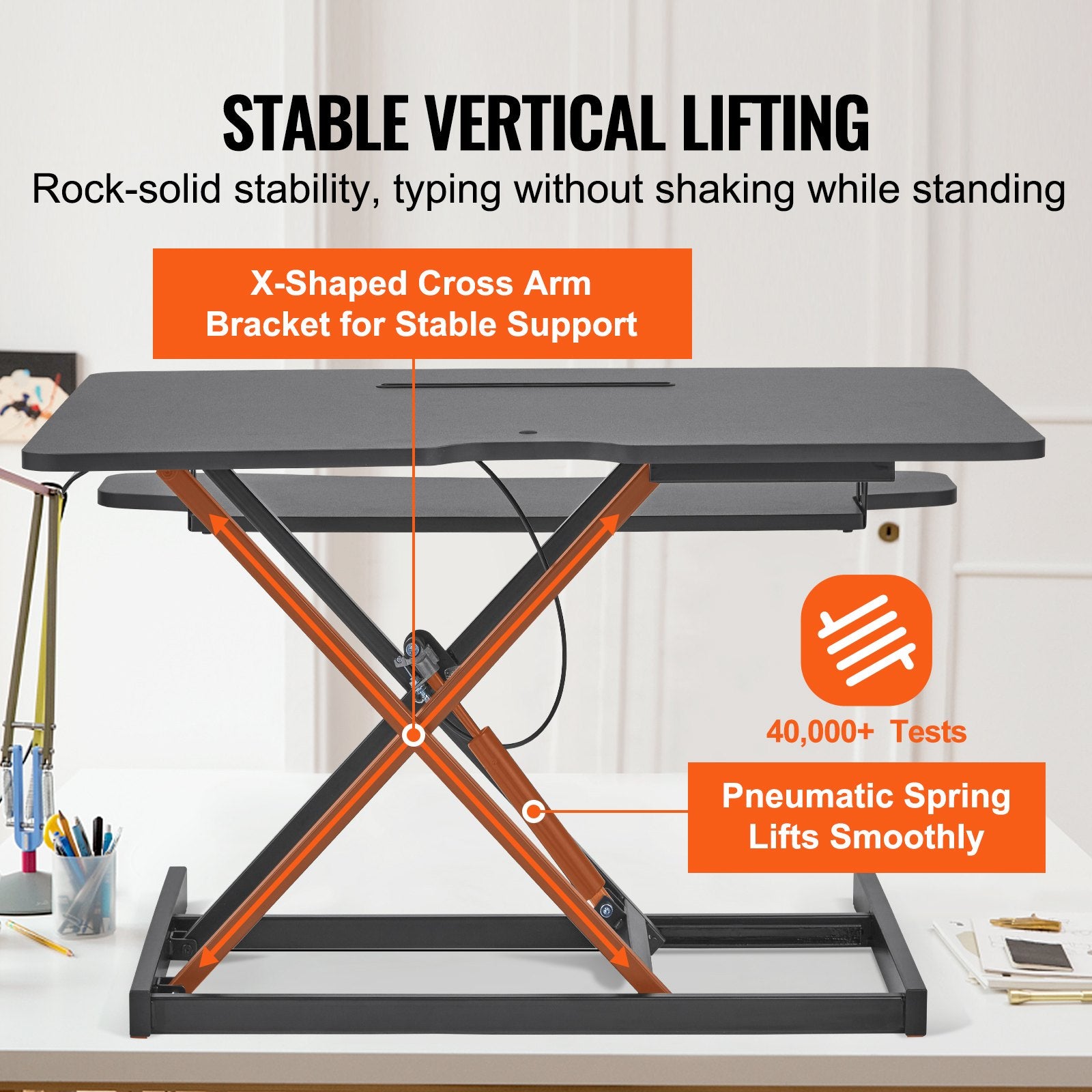 Standing Desk Converter, Two-Tier Stand up Desk Riser, 800 mm Large Sit to Stand Desk Converter,140-510 mm V952-ZMSJTSDXSX315ZZZAV0