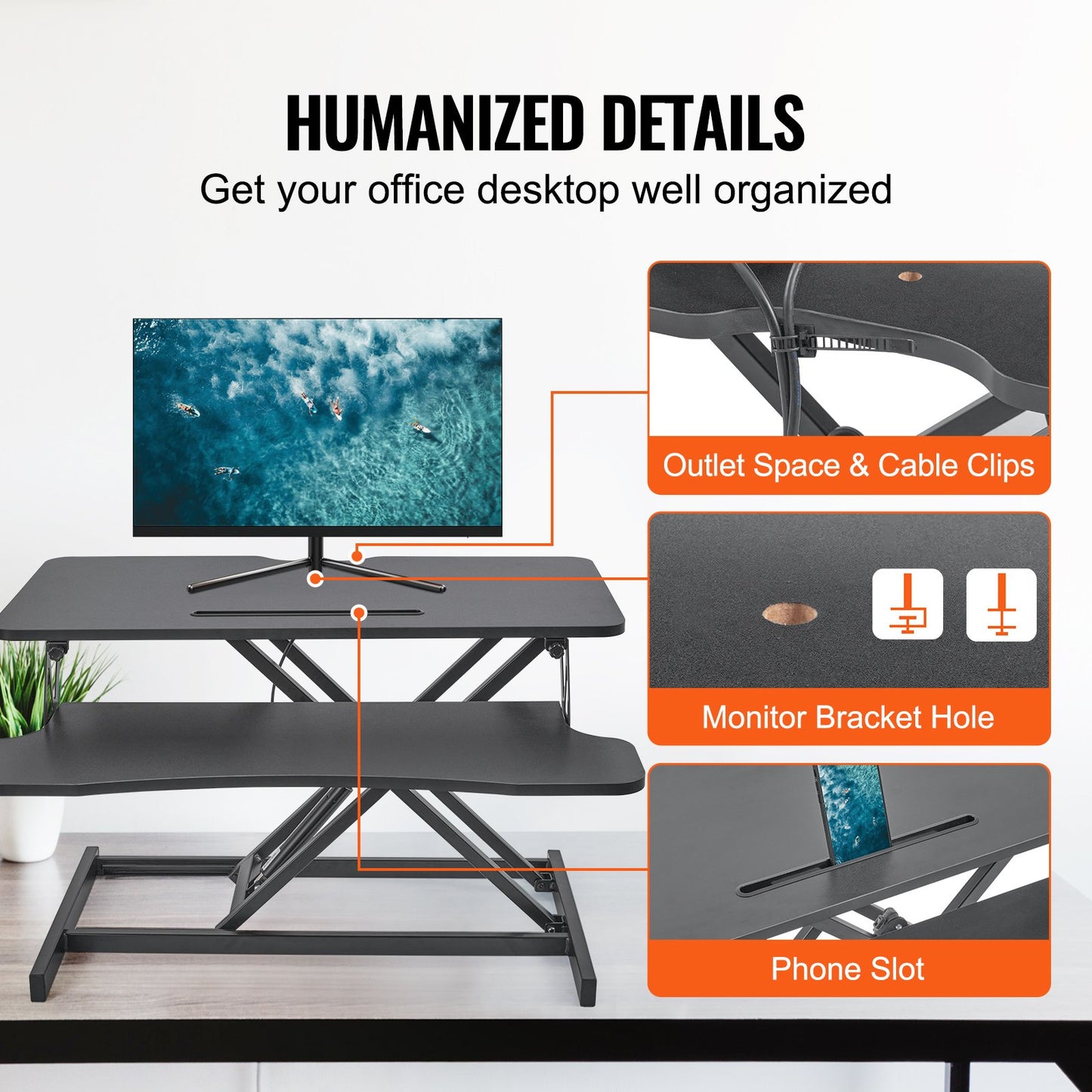 Standing Desk Converter, Two-Tier Stand up Desk Riser, 800 mm Large Sit to Stand Desk Converter,140-510 mm V952-ZMSJTSDXSX315ZZZAV0