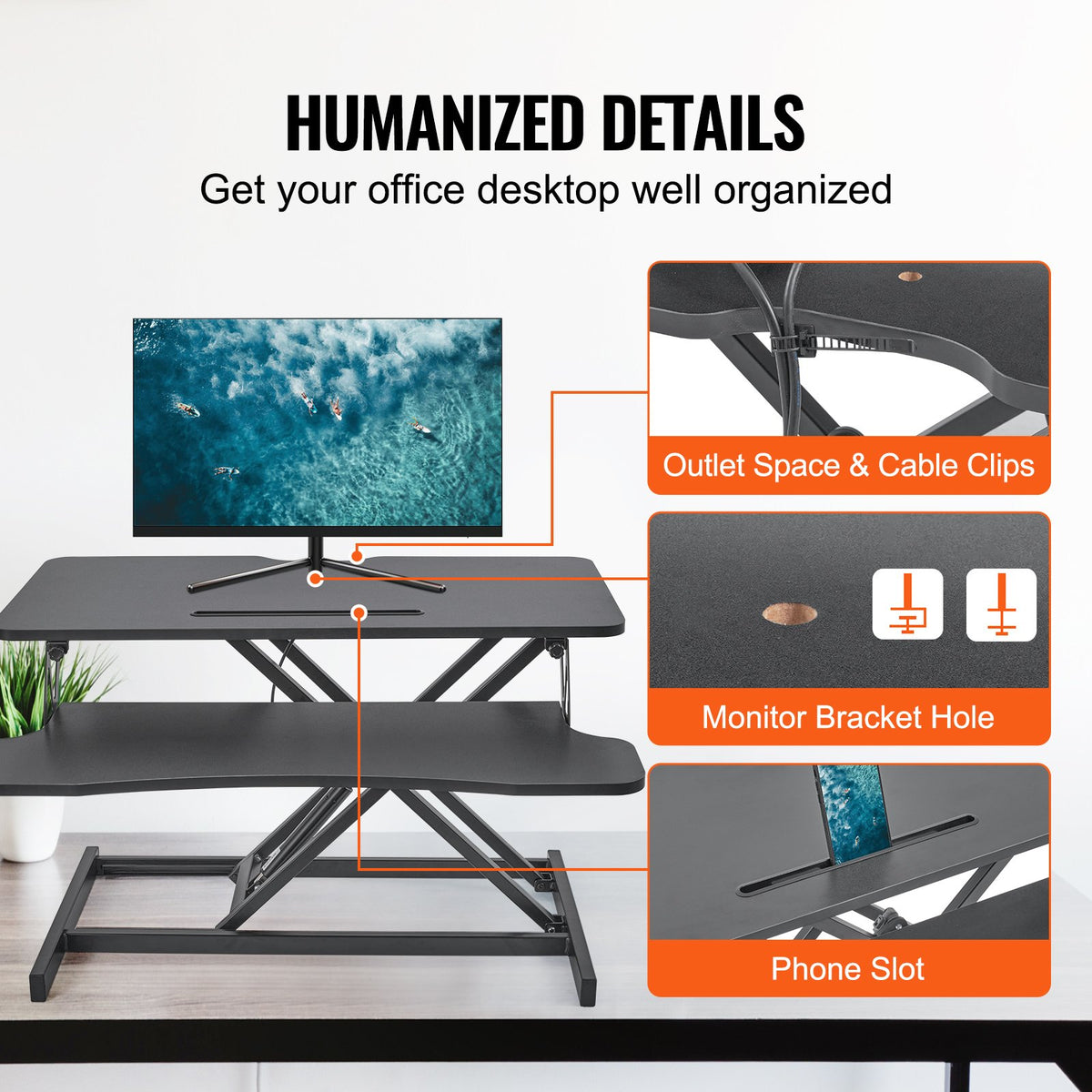 Standing Desk Converter, Two-Tier Stand up Desk Riser, 800 mm Large Sit to Stand Desk Converter,140-510 mm V952-ZMSJTSDXSX315ZZZAV0