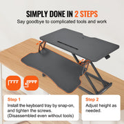 Standing Desk Converter, Two-Tier Stand up Desk Riser, 800 mm Large Sit to Stand Desk Converter,140-510 mm V952-ZMSJTSDXSX315ZZZAV0