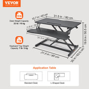 Standing Desk Converter, Two-Tier Stand up Desk Riser, 800 mm Large Sit to Stand Desk Converter,140-510 mm V952-ZMSJTSDXSX315ZZZAV0