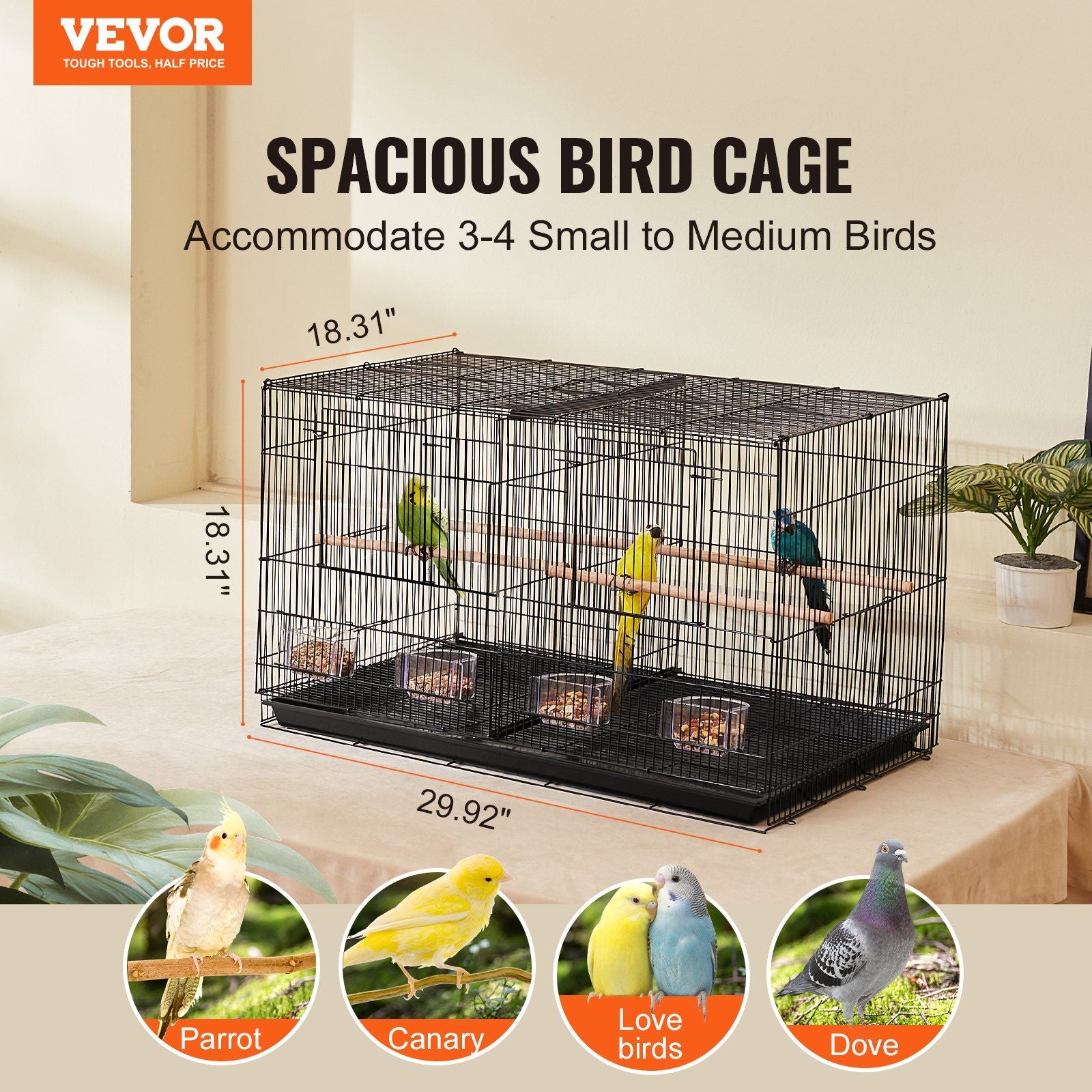 Bird Cage, 18 in, Small Parakeet Cage with Divider, Sturdy Metal Bird Flight Cage, Travel Birdcage with 5 V952-ZMSMNNL31191DY8JTV0