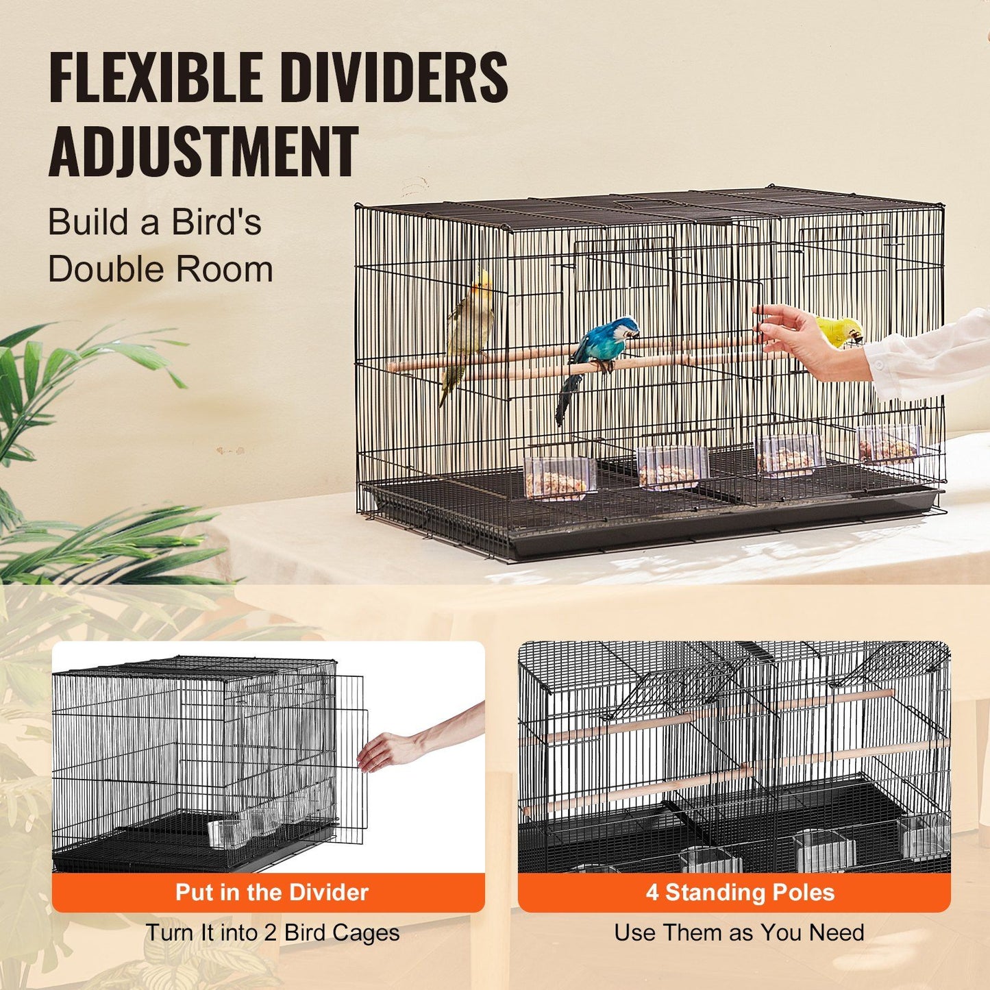 Bird Cage, 18 in, Small Parakeet Cage with Divider, Sturdy Metal Bird Flight Cage, Travel Birdcage with 5 V952-ZMSMNNL31191DY8JTV0