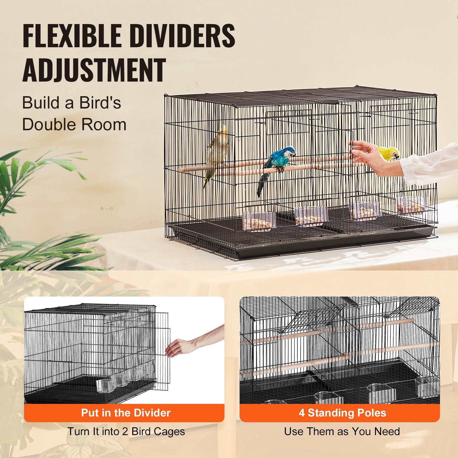 Bird Cage, 18 in, Small Parakeet Cage with Divider, Sturdy Metal Bird Flight Cage, Travel Birdcage with 5 V952-ZMSMNNL31191DY8JTV0