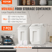 Ingredient Storage Bin, 2 x 15L Dispenser Bin with 2 Measuring Cups, Attachable Casters and Airtight Lid, 2 V952-ZMXMX215L2CHMATLFV0