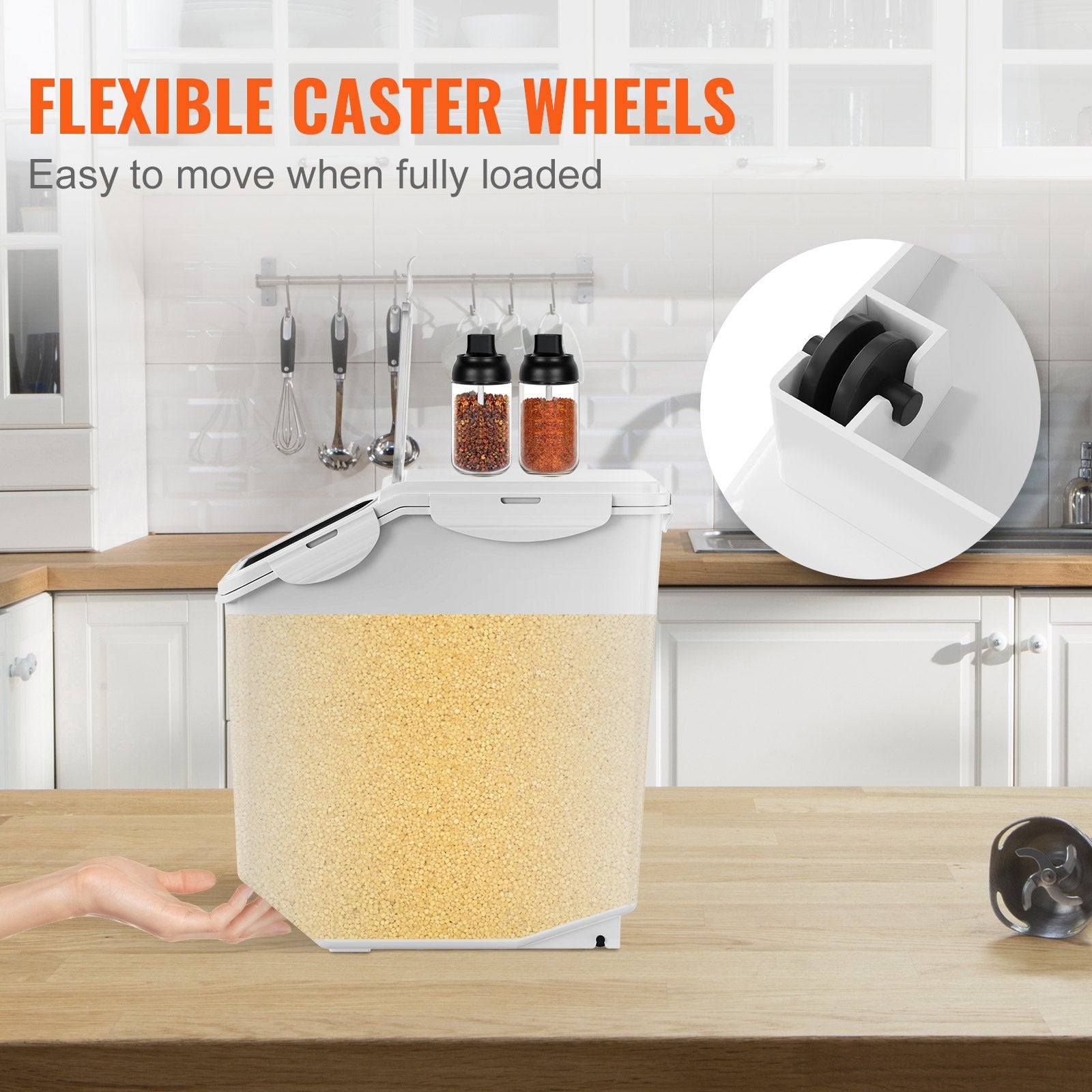 Ingredient Storage Bin, 2 x 15L Dispenser Bin with 2 Measuring Cups, Attachable Casters and Airtight Lid, 2 V952-ZMXMX215L2CHMATLFV0