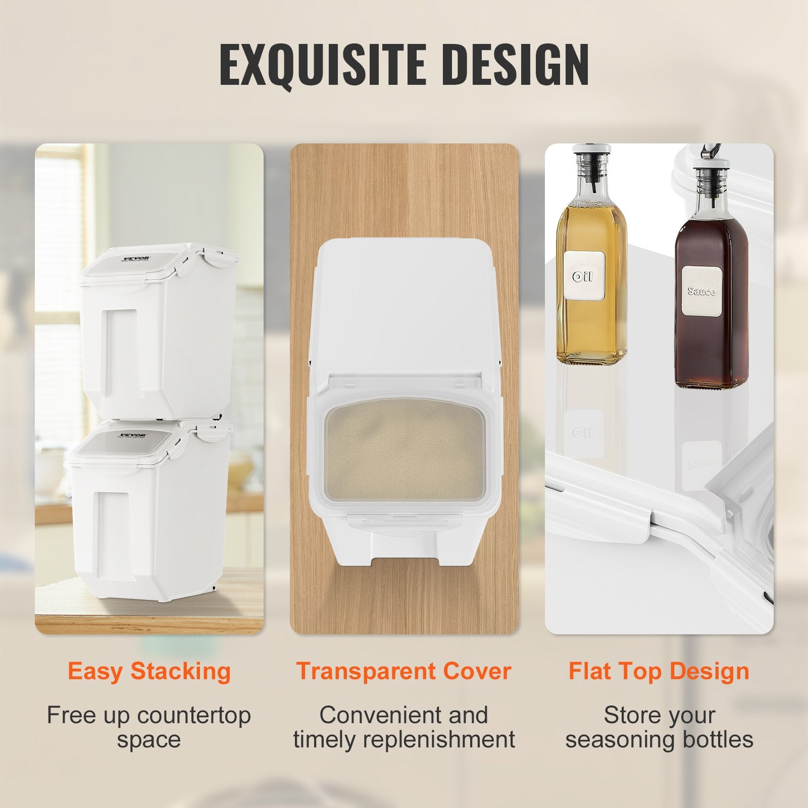 Ingredient Storage Bin, 2 x 15L Dispenser Bin with 2 Measuring Cups, Attachable Casters and Airtight Lid, 2 V952-ZMXMX215L2CHMATLFV0