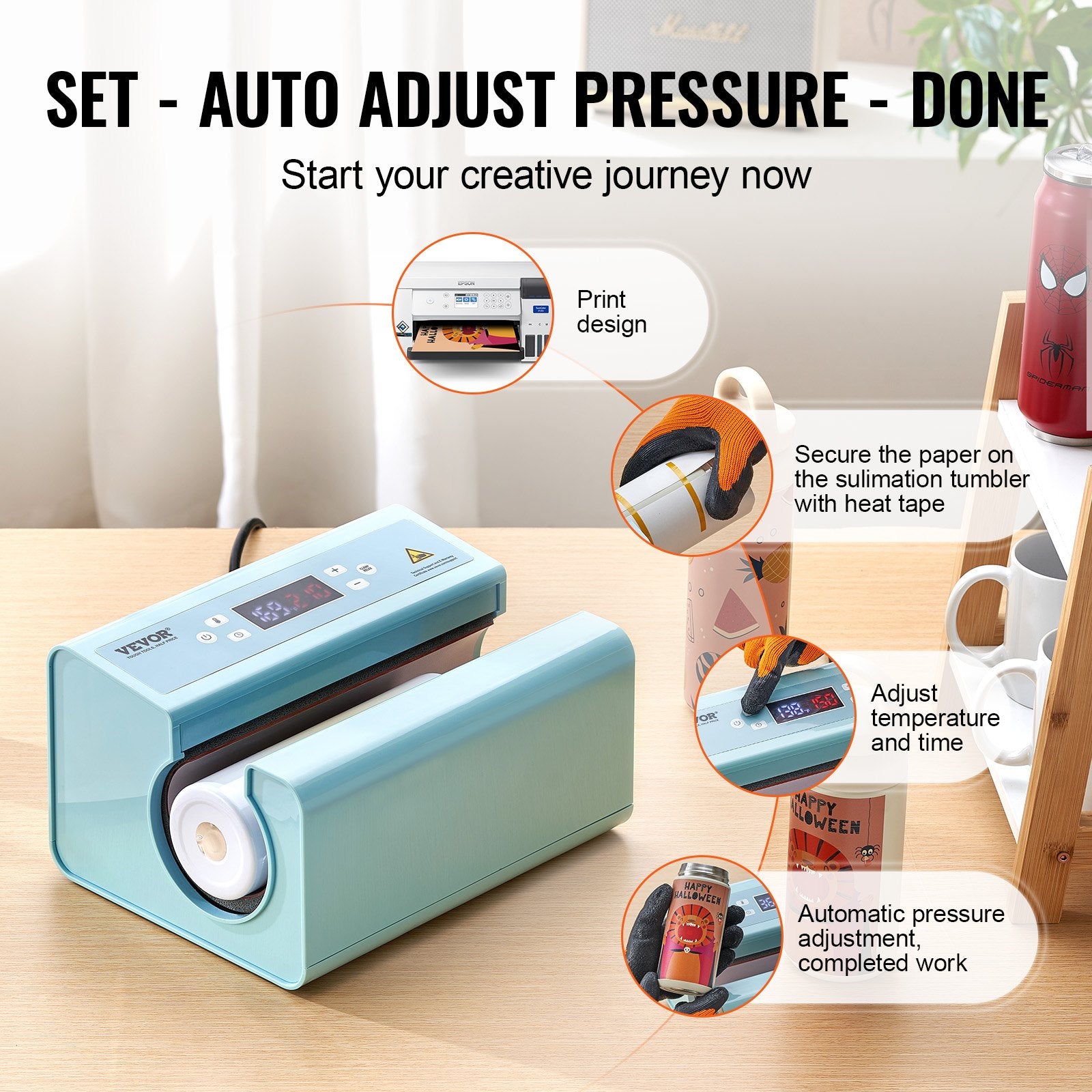 Auto Tumbler Heat Press Machine 325-887 ml Sublimation Mug Heat Press Blue V952-ZNKBJ30OZSLLL8371V3