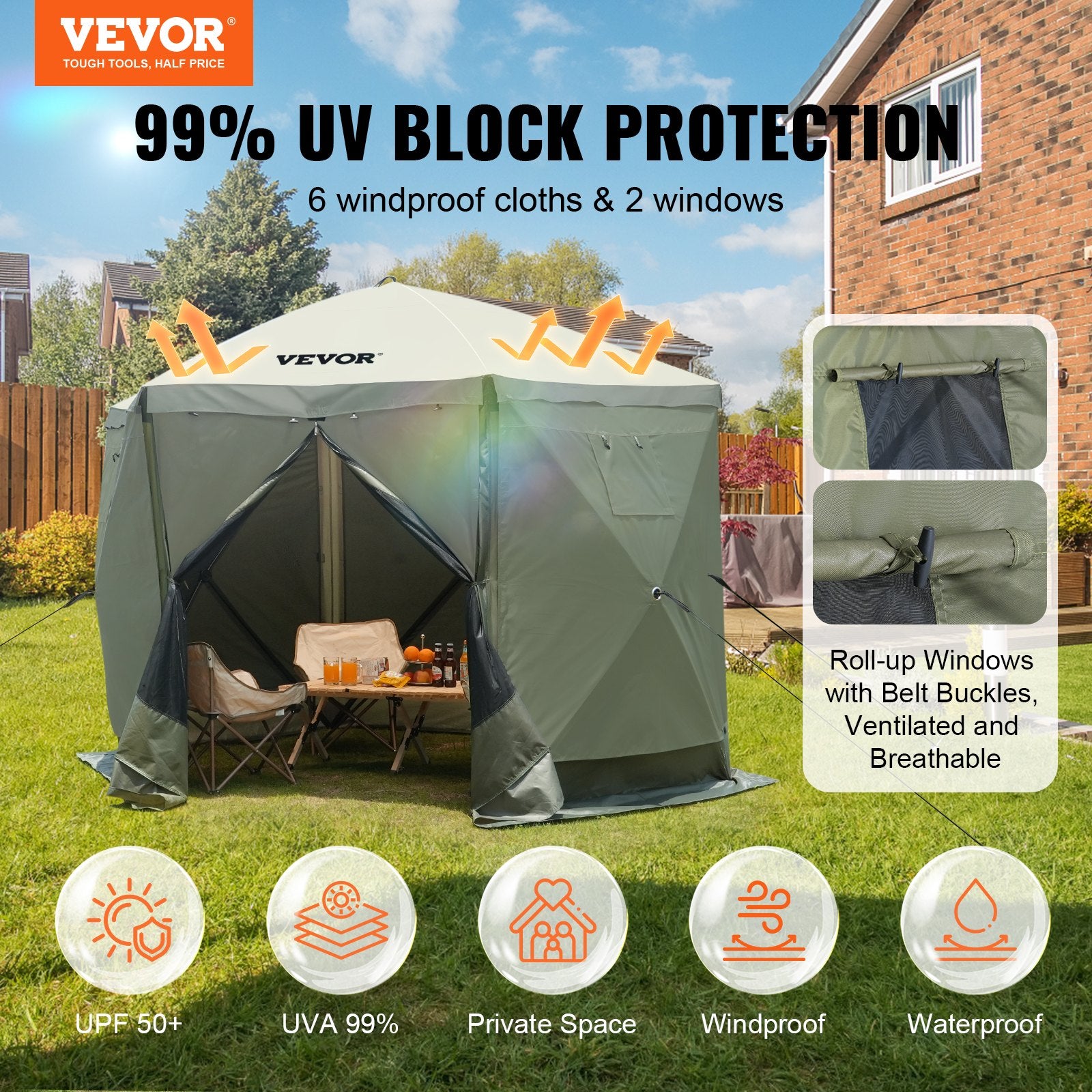 Pop Up Gazebo Tent, Pop-Up Screen Tent 6 Sided Canopy Sun Shelter with 6 Removable Privacy Wind Cloths & Mesh V952-ZPSLTJLS10X1F6ZWMV0