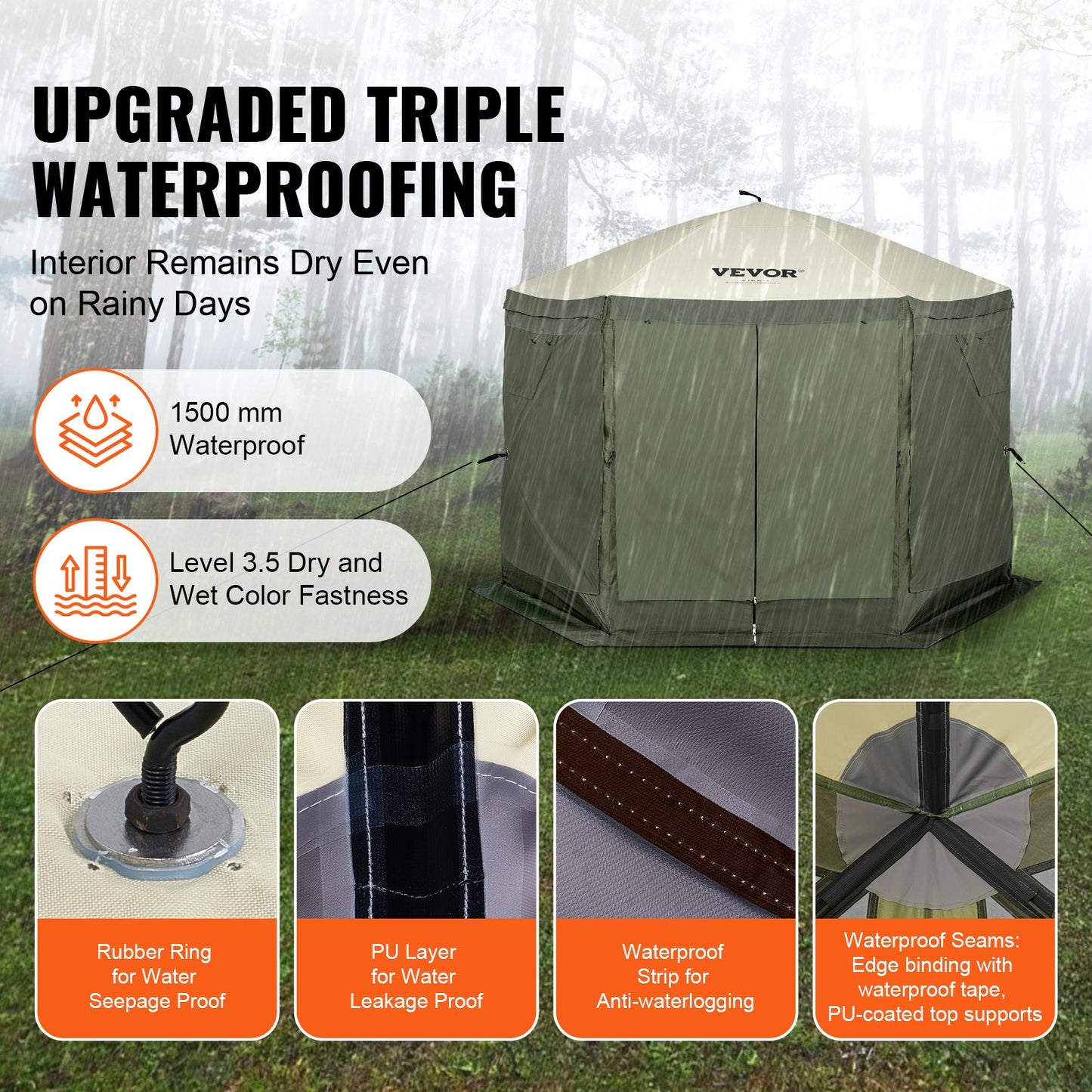 Pop Up Gazebo Tent, Pop-Up Screen Tent 6 Sided Canopy Sun Shelter with 6 Removable Privacy Wind Cloths & Mesh V952-ZPSLTJLS10X1F6ZWMV0