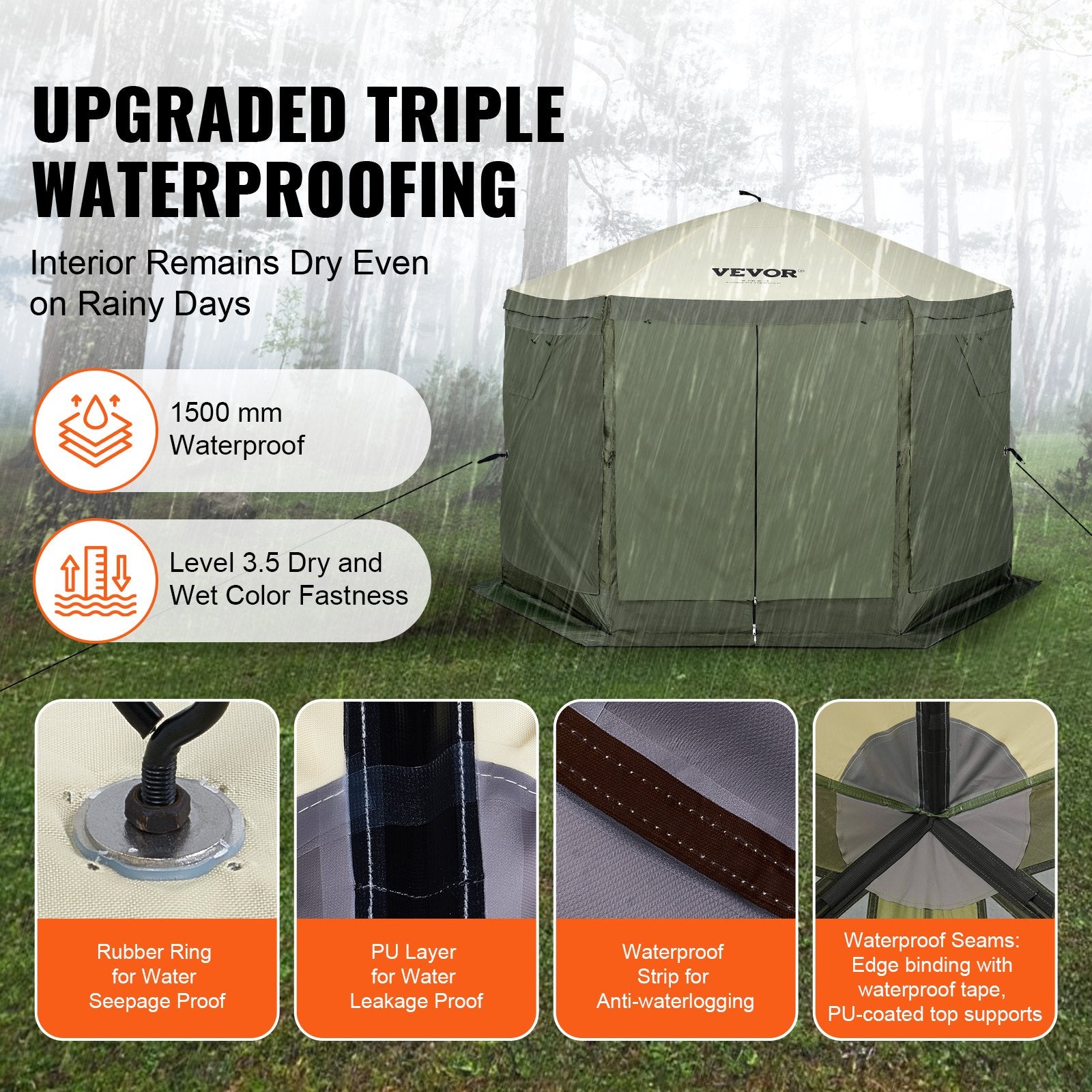 Pop Up Gazebo Tent, Pop-Up Screen Tent 6 Sided Canopy Sun Shelter with 6 Removable Privacy Wind Cloths & Mesh V952-ZPSLTJLS10X1F6ZWMV0