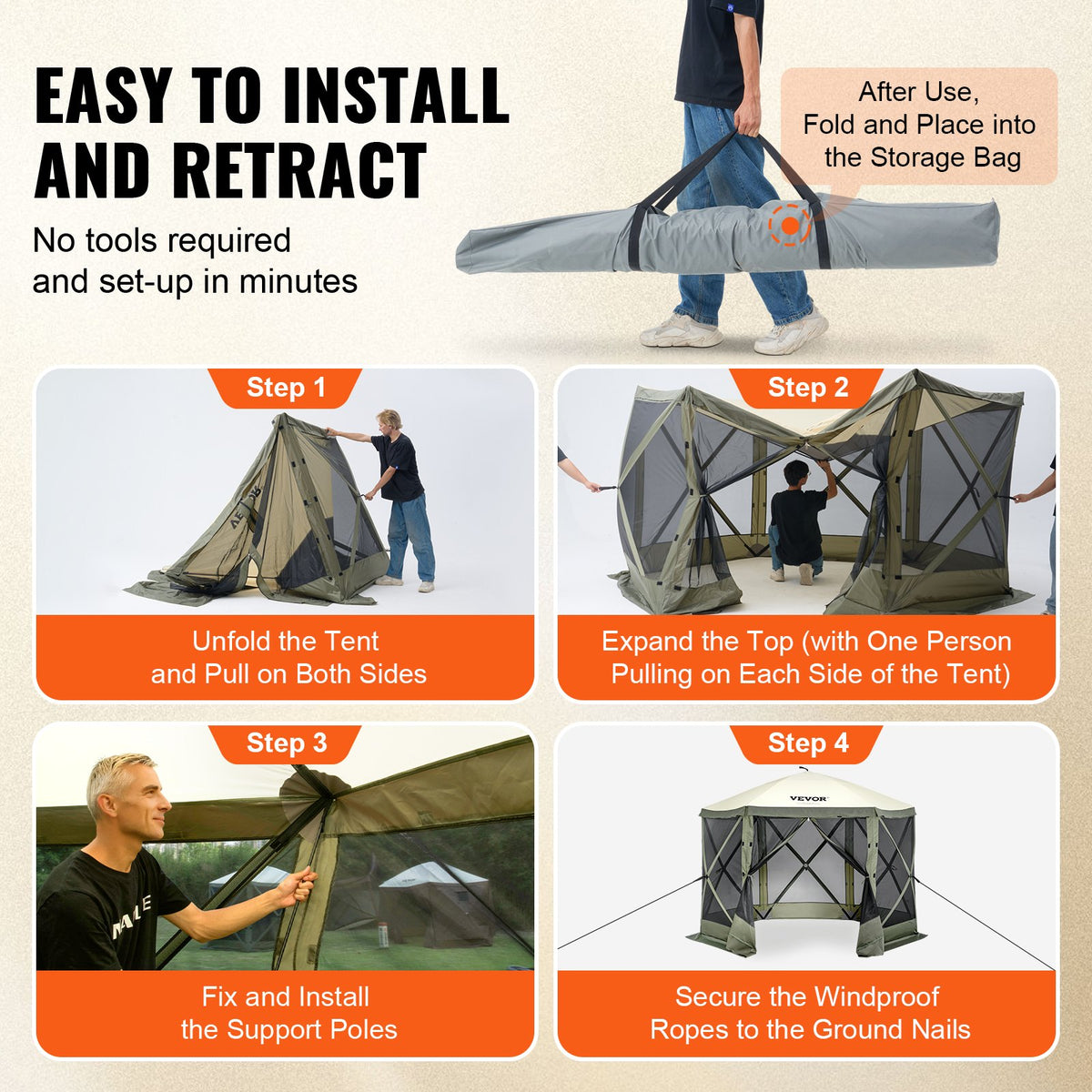 Pop Up Gazebo Tent, Pop-Up Screen Tent 6 Sided Canopy Sun Shelter with 6 Removable Privacy Wind Cloths & Mesh V952-ZPSLTJLS10X1F6ZWMV0