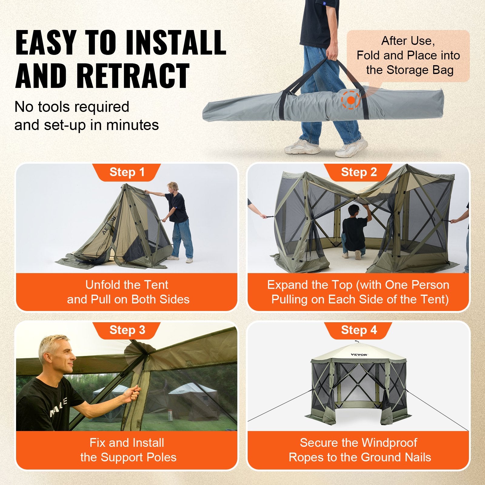 Pop Up Gazebo Tent, Pop-Up Screen Tent 6 Sided Canopy Sun Shelter with 6 Removable Privacy Wind Cloths & Mesh V952-ZPSLTJLS10X1F6ZWMV0