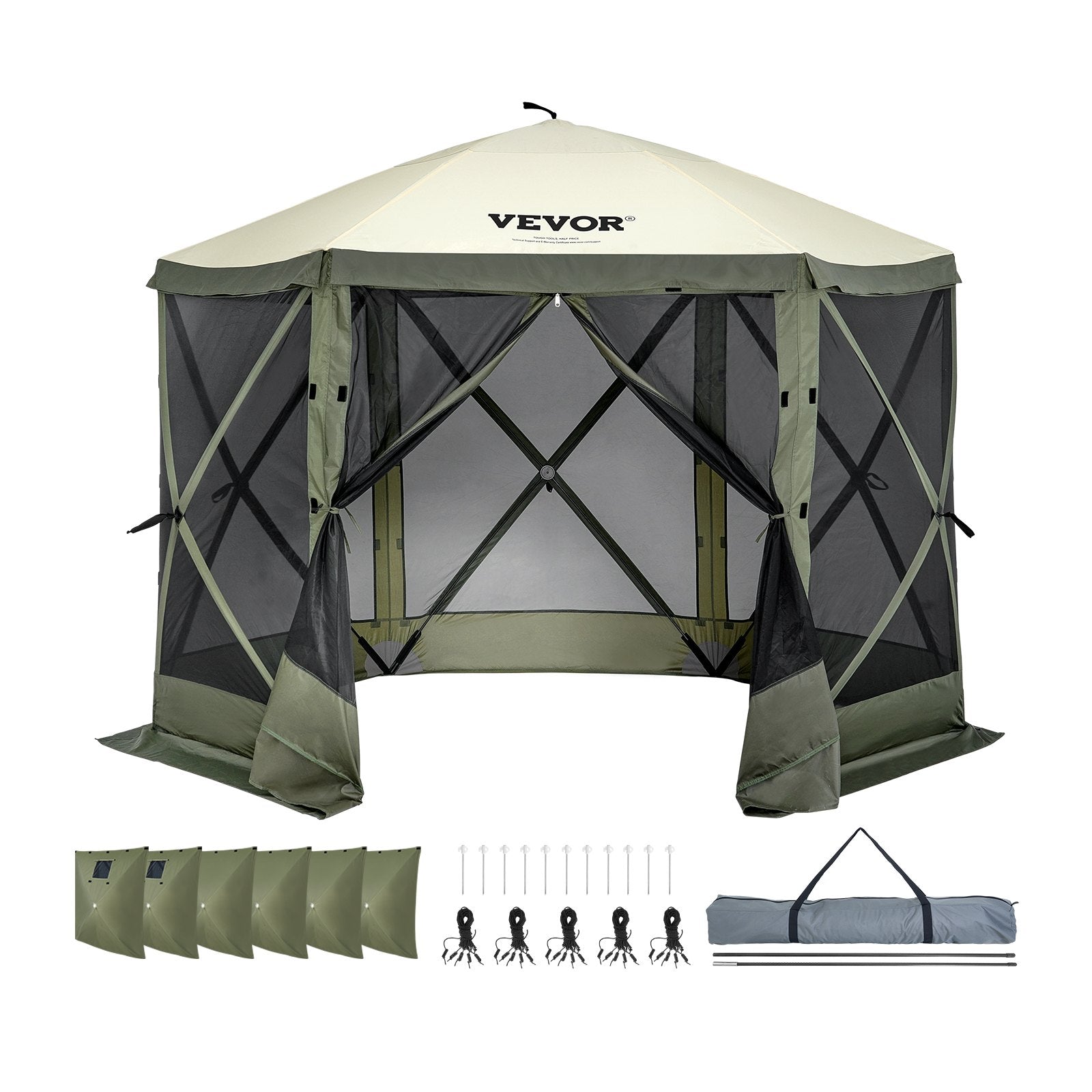 Pop Up Gazebo Tent, Pop-Up Screen Tent 6 Sided Canopy Sun Shelter with 6 Removable Privacy Wind Cloths & Mesh V952-ZPSLTJLS10X1F6ZWMV0
