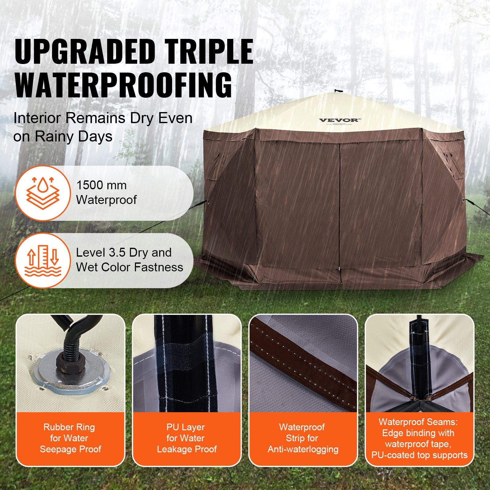 Pop Up Gazebo Tent, Pop-Up Screen Tent 6 Sided Canopy Sun Shelter with 6 Removable Privacy Wind Cloths & Mesh V952-ZPSLTJLS115X602MGV0