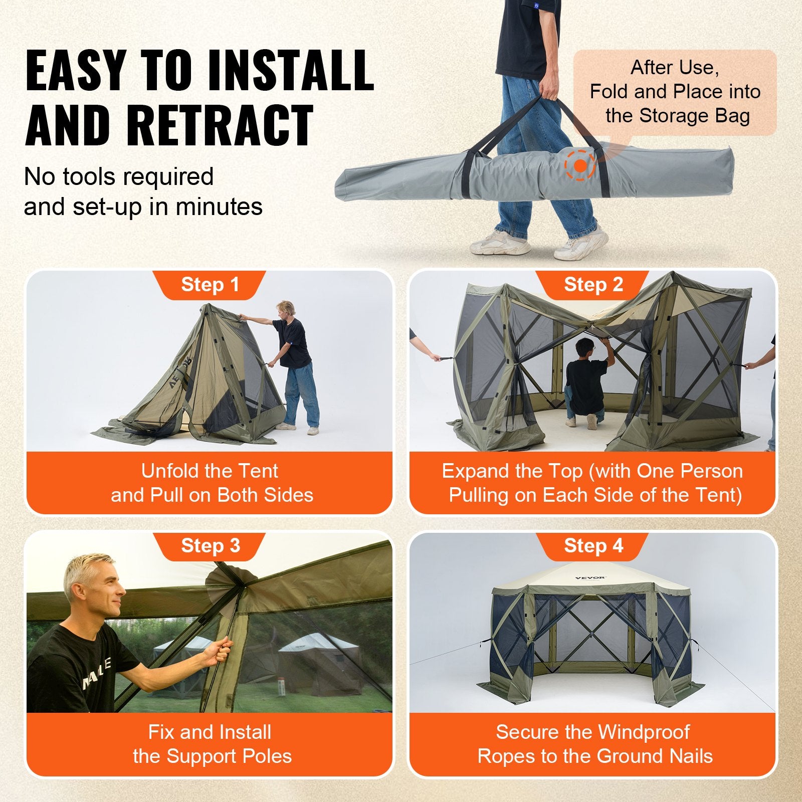 Pop Up Gazebo Tent, Pop-Up Screen Tent 6 Sided Canopy Sun Shelter with 6 Removable Privacy Wind Cloths & Mesh V952-ZPSLTJLS12X1117M6V0