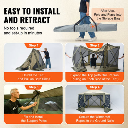Pop Up Gazebo Tent, Pop-Up Screen Tent 6 Sided Canopy Sun Shelter with 6 Removable Privacy Wind Cloths & Mesh V952-ZPSLTJLS12X1117M6V0