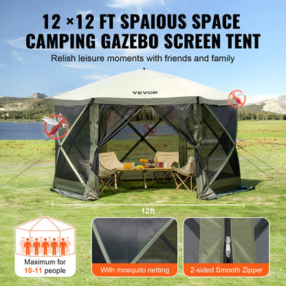Pop Up Gazebo Tent, Pop-Up Screen Tent 6 Sided Canopy Sun Shelter with 6 Removable Privacy Wind Cloths & Mesh V952-ZPSLTJLS12X1117M6V0