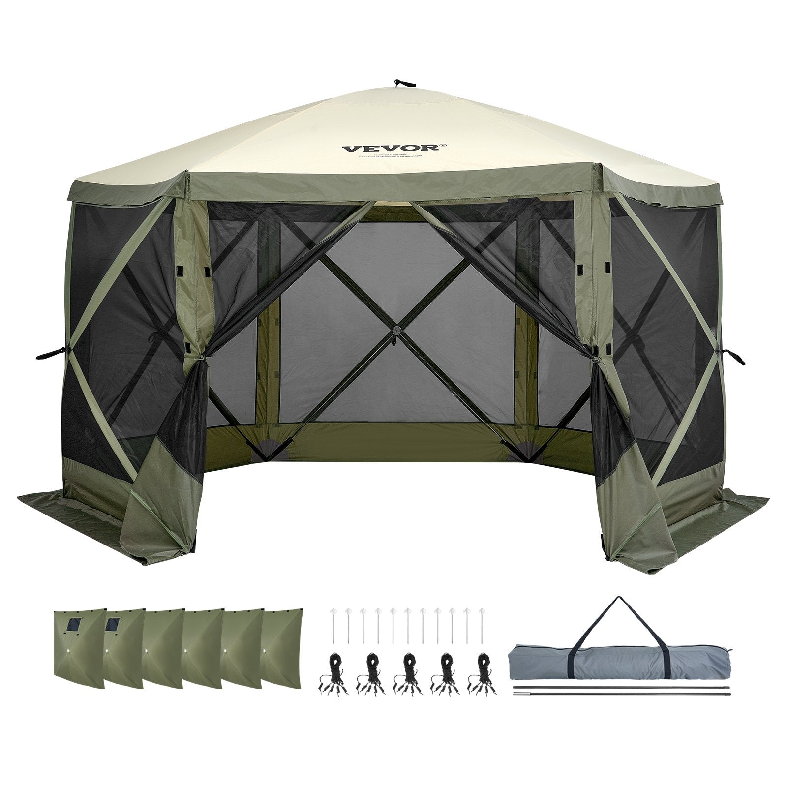 Pop Up Gazebo Tent, Pop-Up Screen Tent 6 Sided Canopy Sun Shelter with 6 Removable Privacy Wind Cloths & Mesh V952-ZPSLTJLS12X1117M6V0