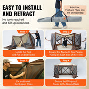 Pop Up Gazebo Tent, Pop-Up Screen Tent 6 Sided Canopy Sun Shelter with 6 Removable Privacy Wind Cloths & Mesh V952-ZPSLTZS125X1X8KS1V0