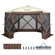 Pop Up Gazebo Tent, Pop-Up Screen Tent 6 Sided Canopy Sun Shelter with 6 Removable Privacy Wind Cloths & Mesh V952-ZPSLTZS125X1X8KS1V0