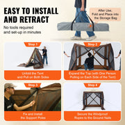 Pop Up Gazebo Tent, Pop-Up Screen Tent 4 Sided Canopy Sun Shelter with 4 Removable Privacy Wind Cloths & Mesh V952-ZPSLTZS6X6FTW9616V0